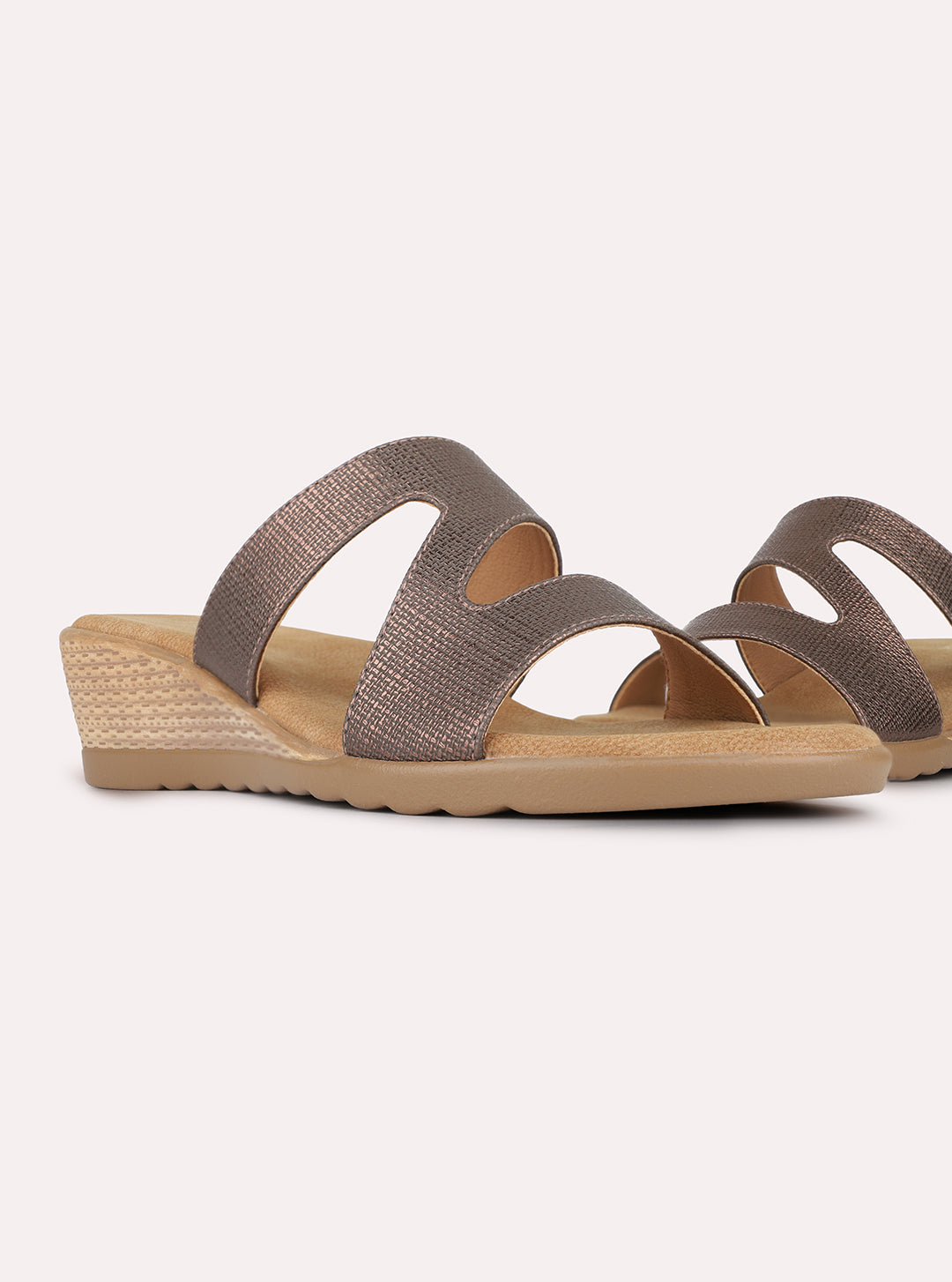 Womens Bronze Casual Solid Round Toe Wedge Heels