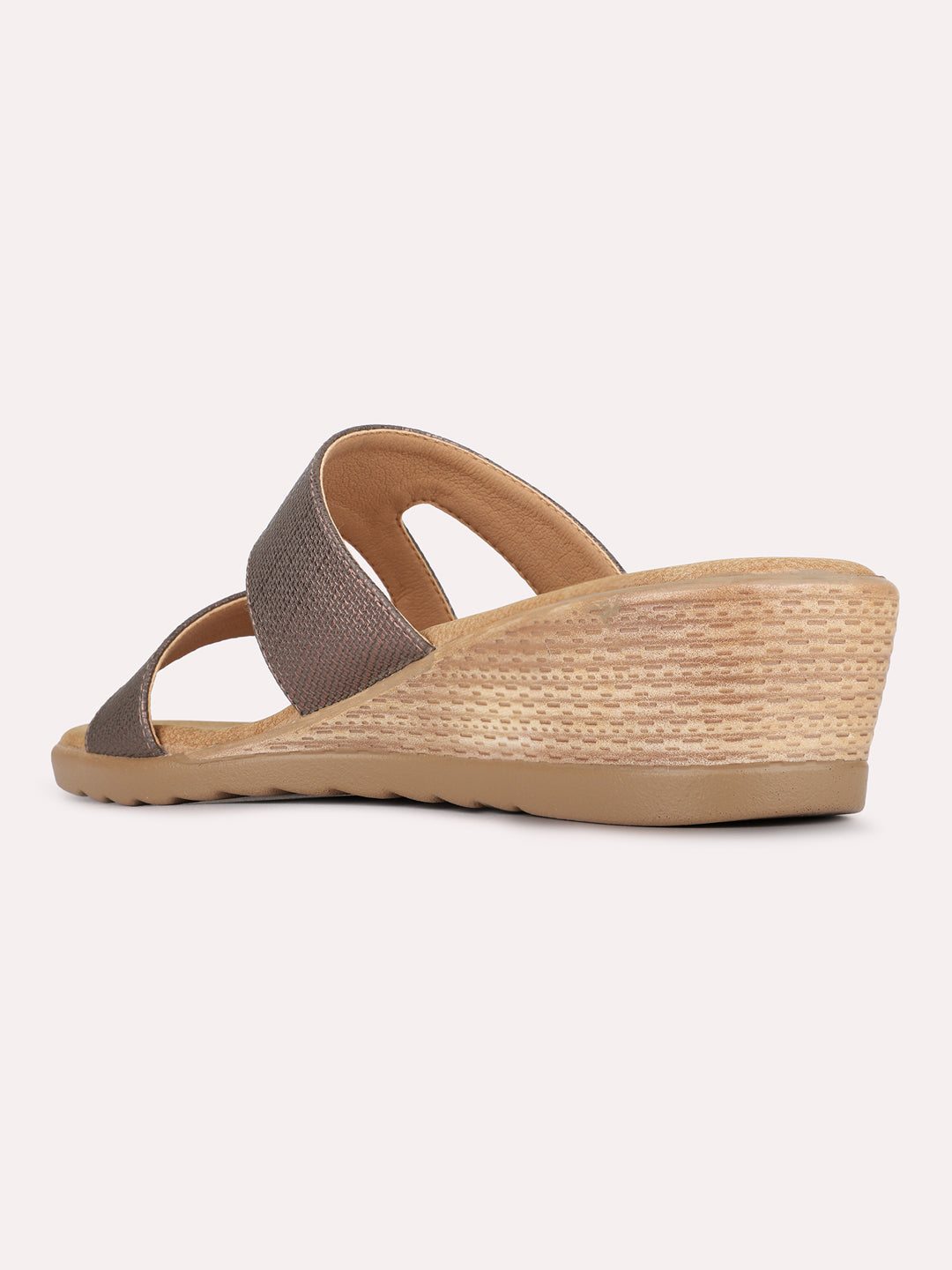 Womens Bronze Casual Solid Round Toe Wedge Heels