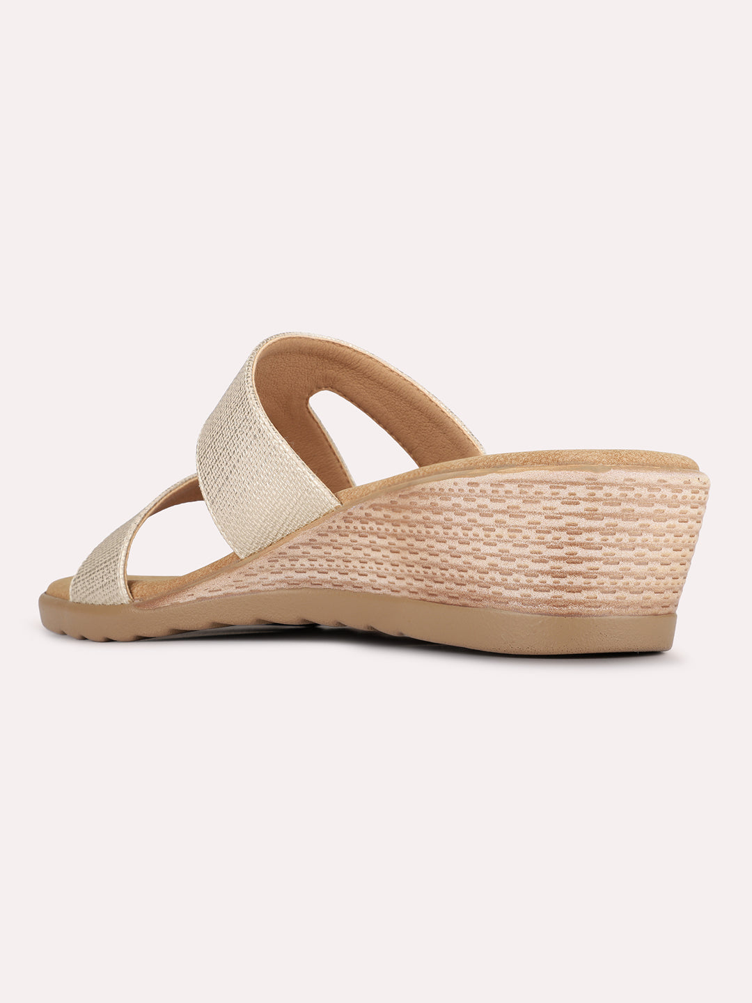 Womens Golden Casual Solid Round Toe Wedge Heels