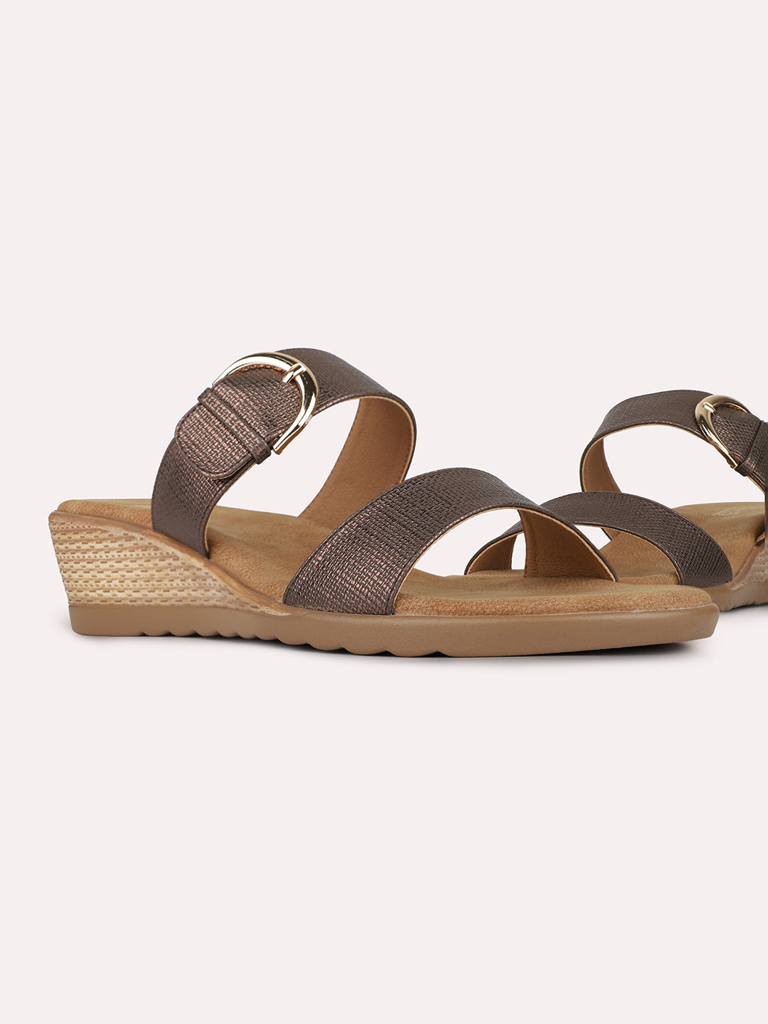 Womens Bronze Casual Solid Round Toe Shape Wedge Heels