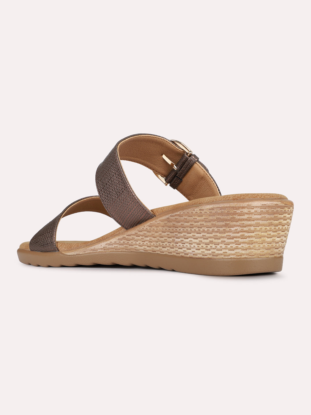 Womens Bronze Casual Solid Round Toe Shape Wedge Heels