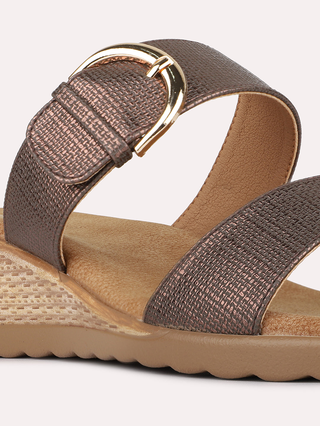 Womens Bronze Casual Solid Round Toe Shape Wedge Heels
