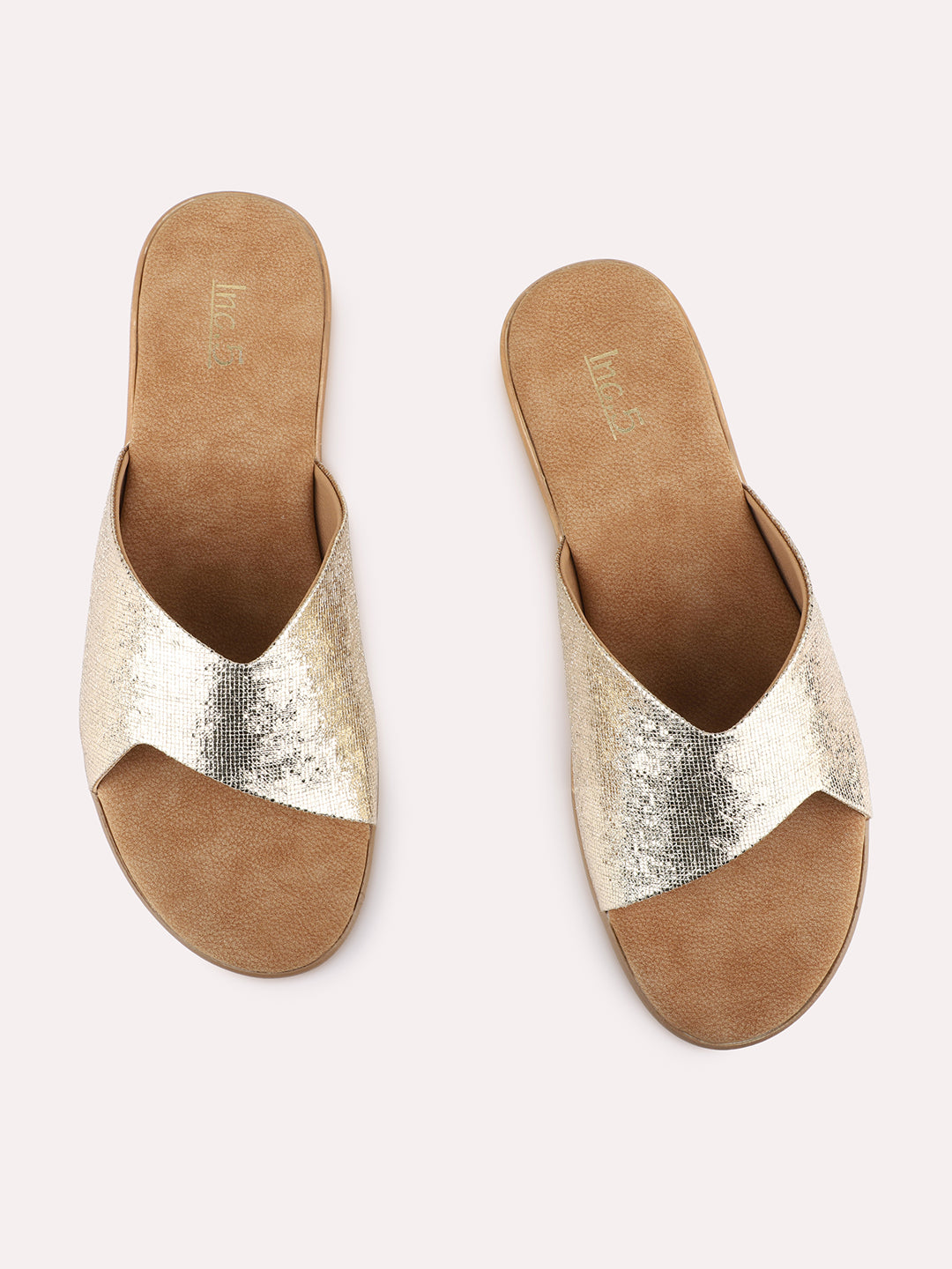 Womens Golden Casual Solid Pattern Round Toe Shape Wedge Heels