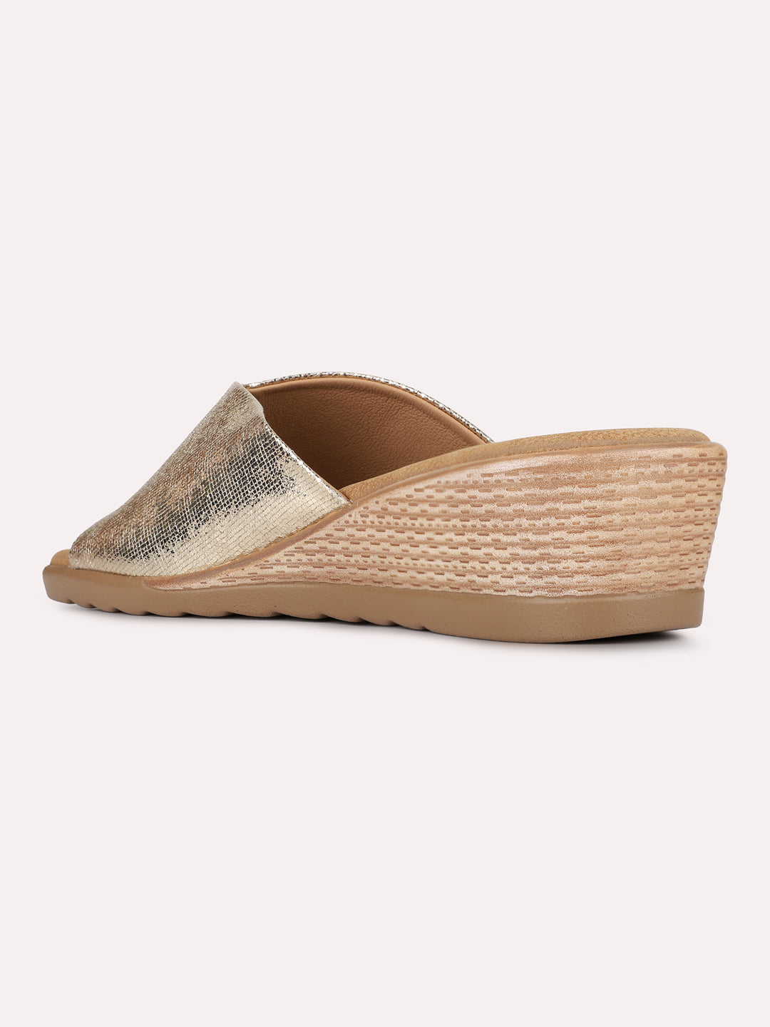 Womens Golden Casual Solid Pattern Round Toe Shape Wedge Heels