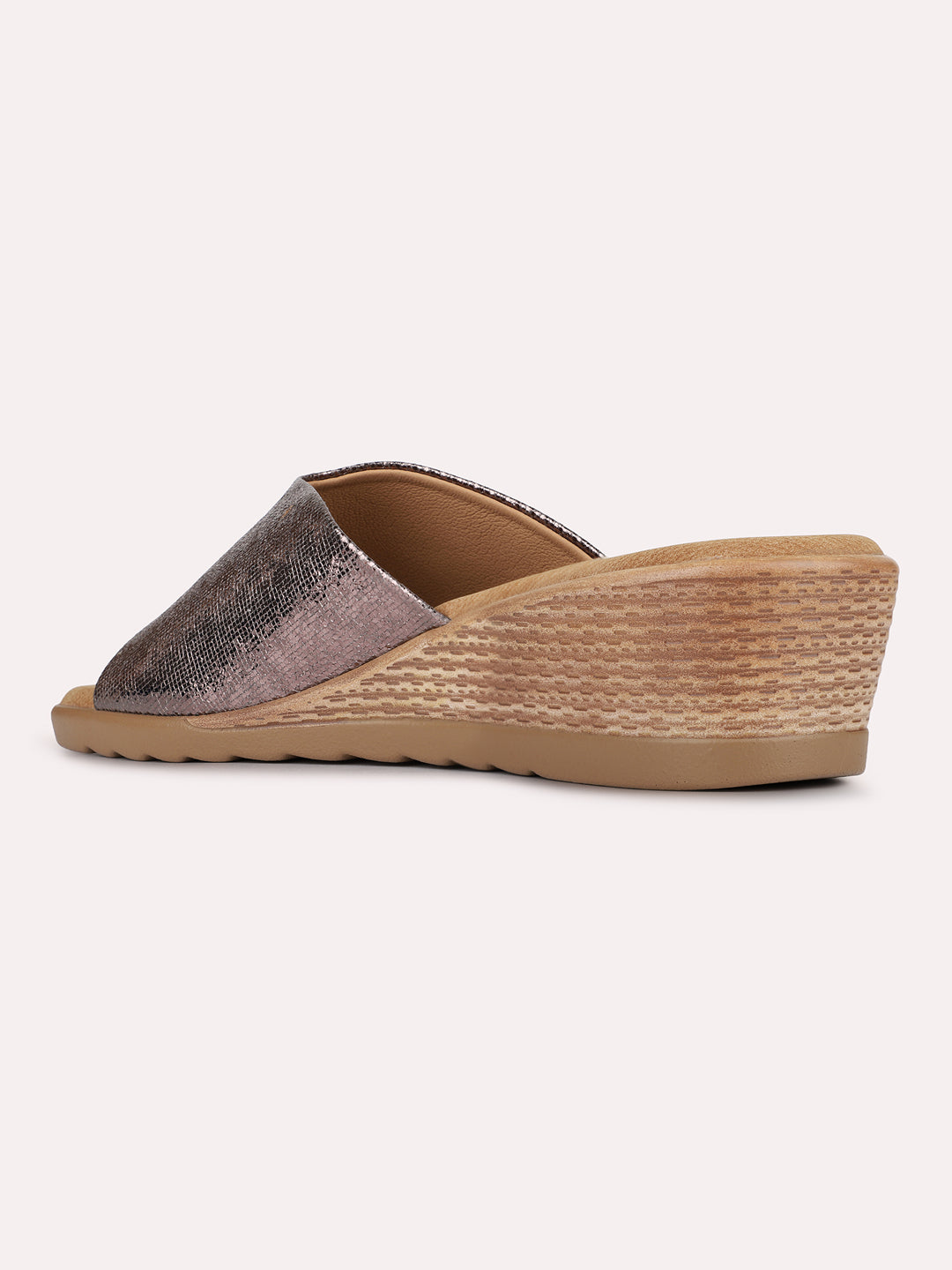 Womens Pewter Casual Solid Round Toe Wedge Heels