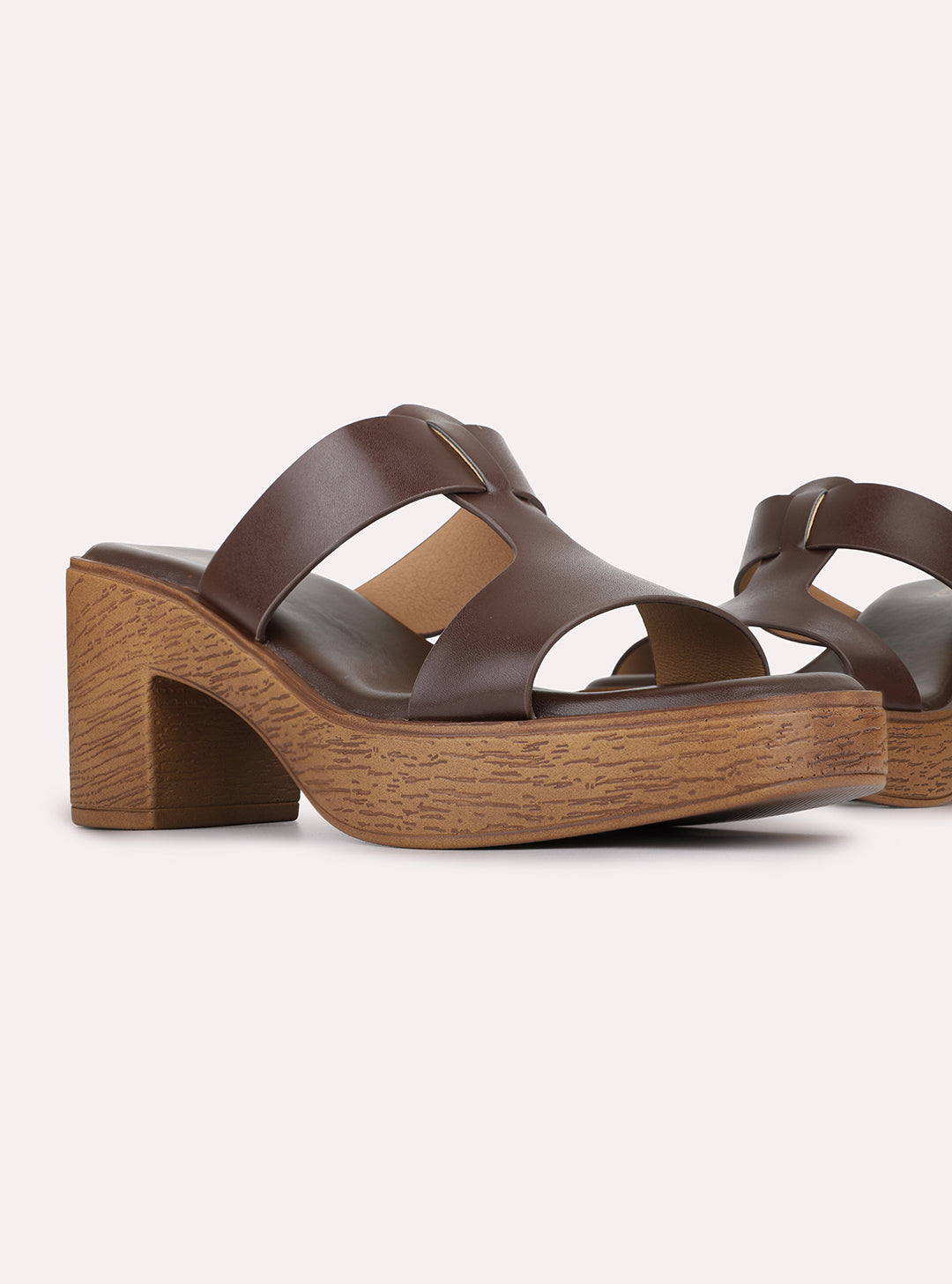 Womens Brown Casual Solid Pattern Square Toe Shape Platform Heels
