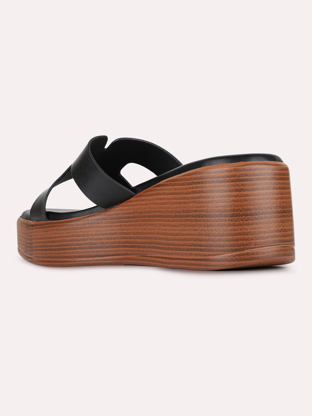 Womens Black Casual Solid Pattern Round Toe Wedge Heels