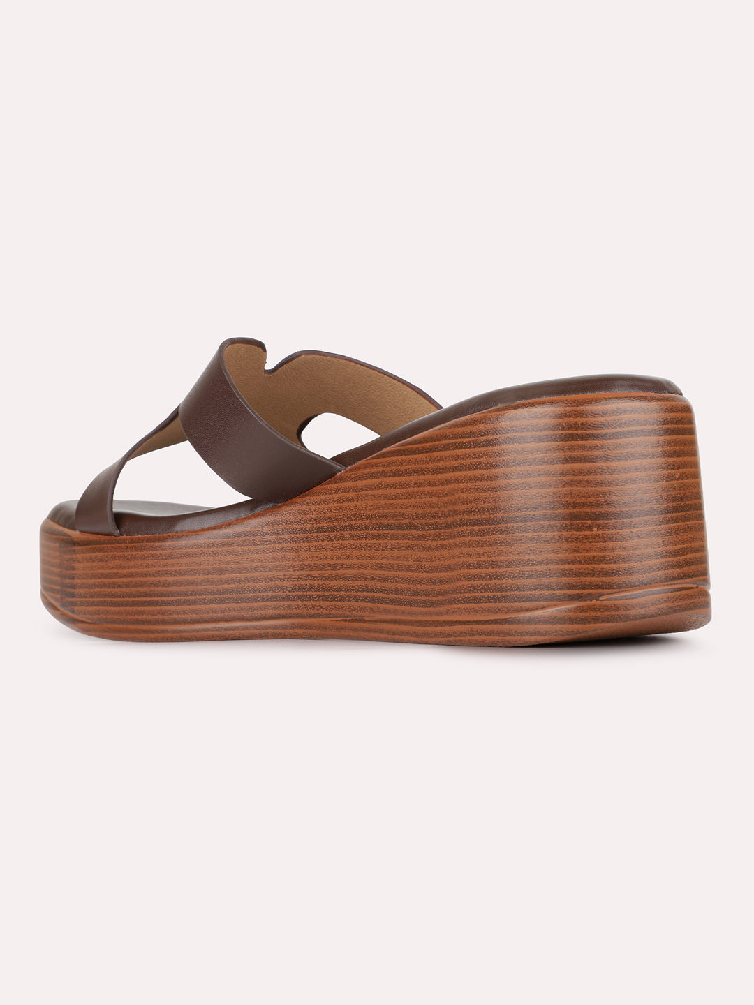 Womens Brown Casual Solid Pattern Round Toe Wedge Heels
