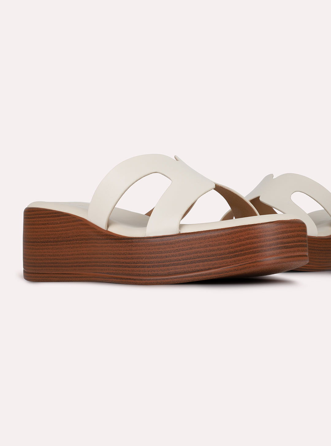 Womens Cream Casual Solid Pattern Round Toe Wedge Heels