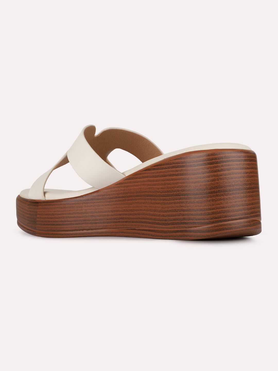 Womens Cream Casual Solid Pattern Round Toe Wedge Heels