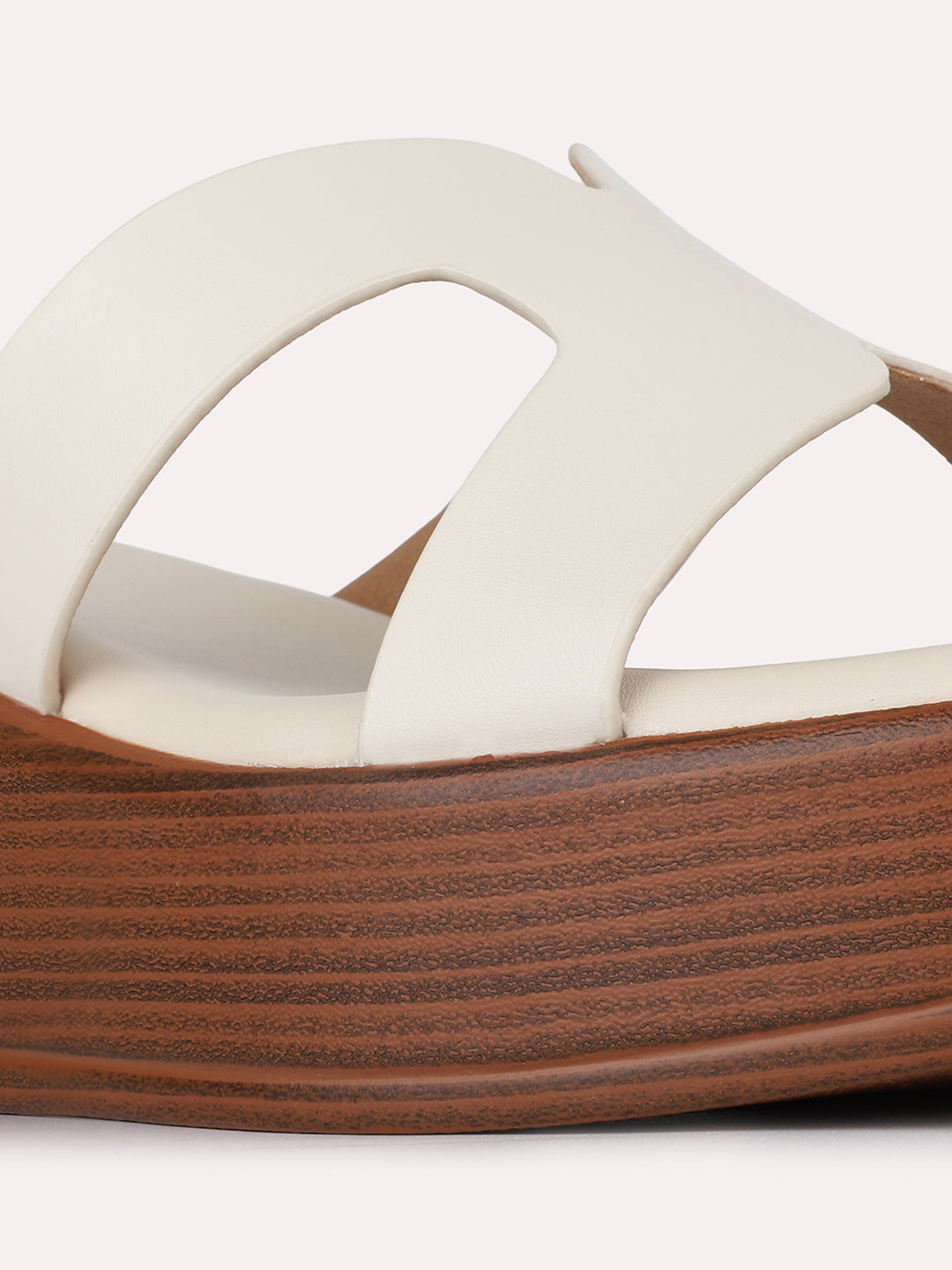 Womens Cream Casual Solid Pattern Round Toe Wedge Heels