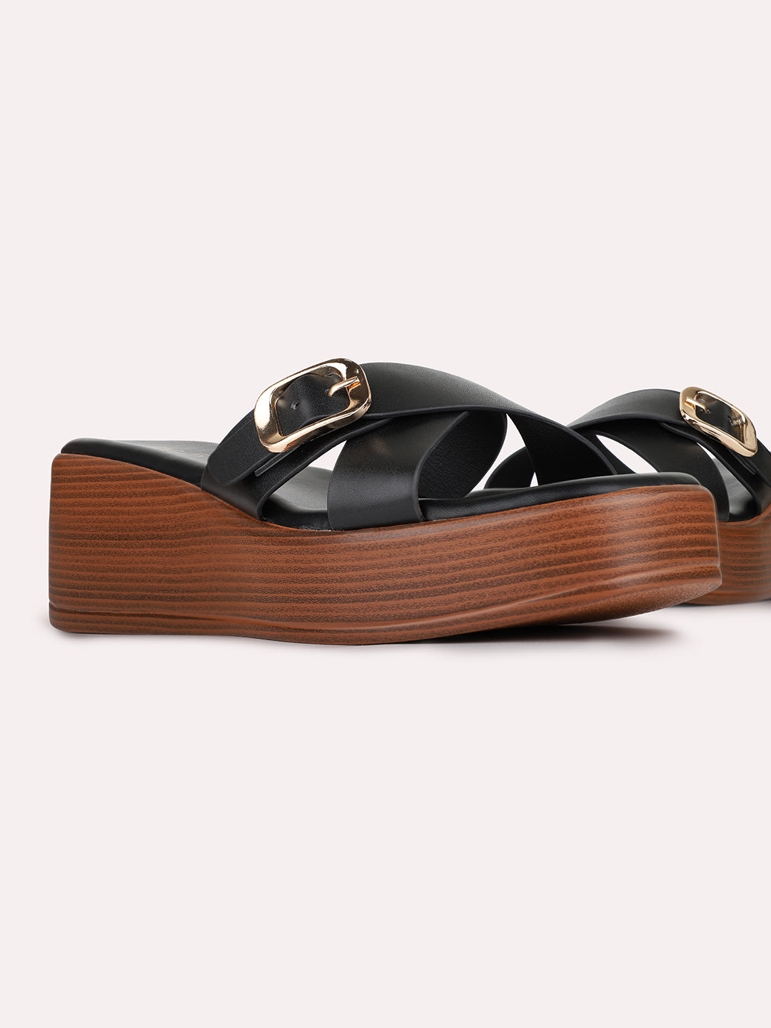 Womens Black Casual Solid Pattern Square Toe Wedges