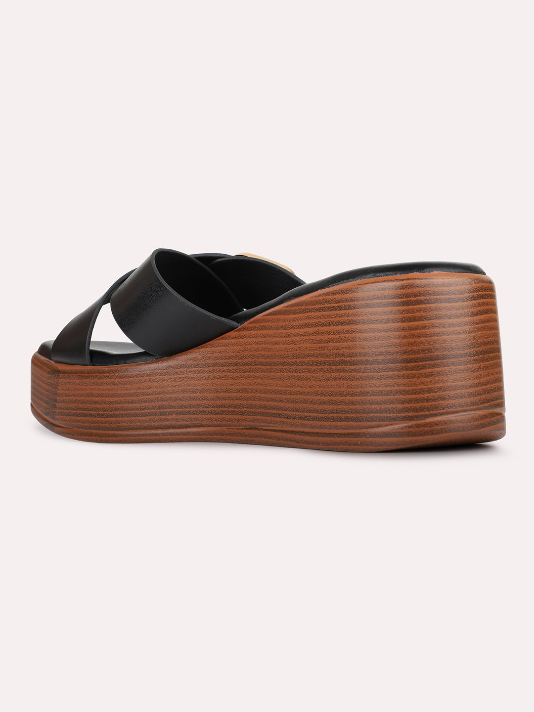Womens Black Casual Solid Pattern Square Toe Wedges