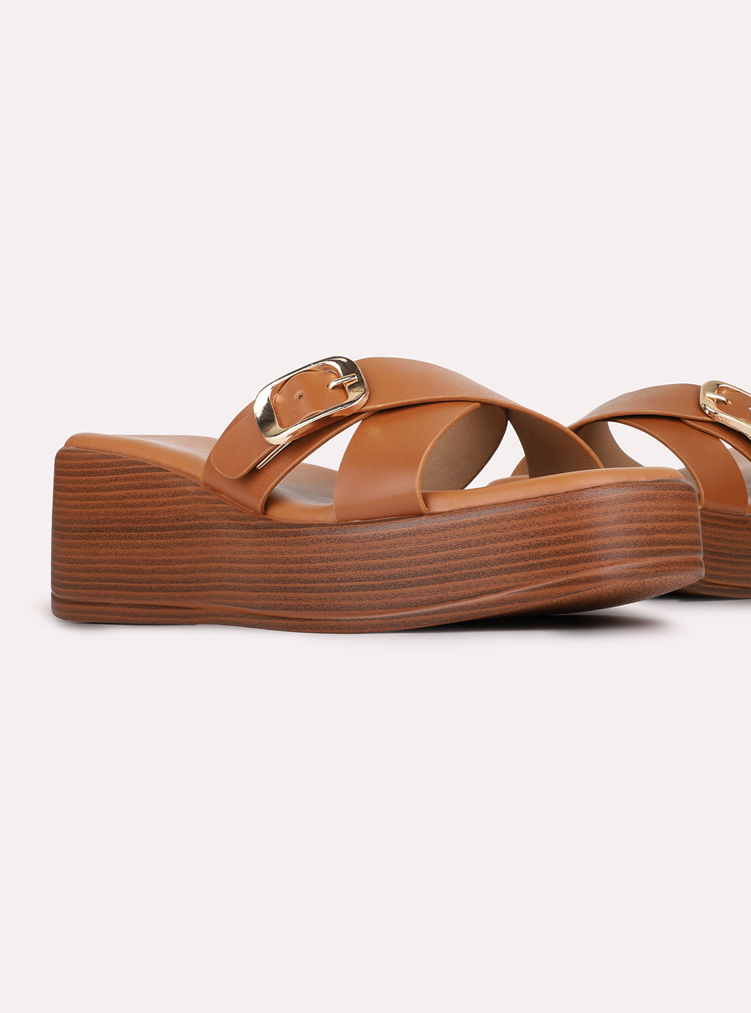 Womens Tan Casual Solid Pattern Square Toe Wedges