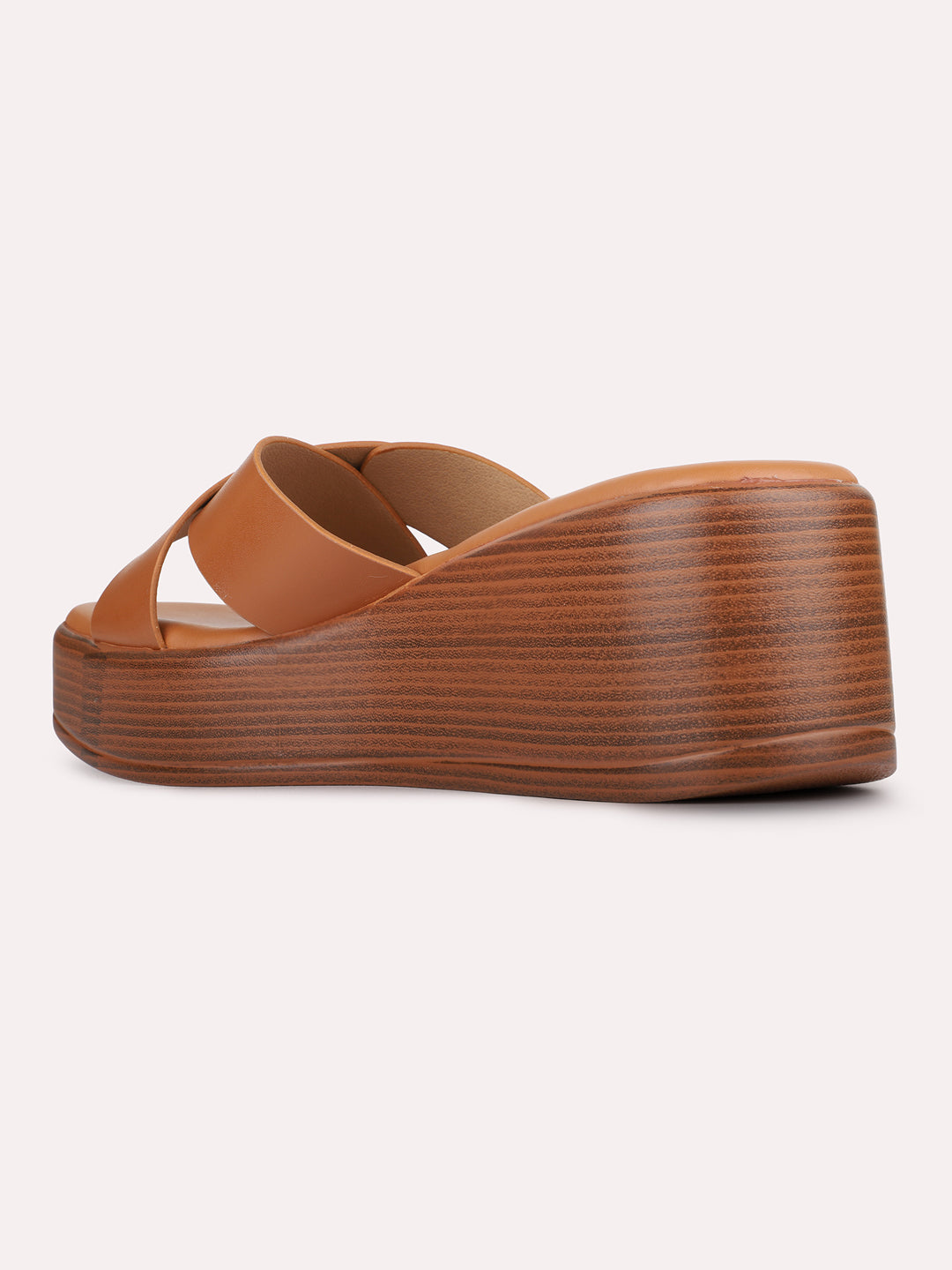 Womens Tan Casual Solid Pattern Square Toe Wedges