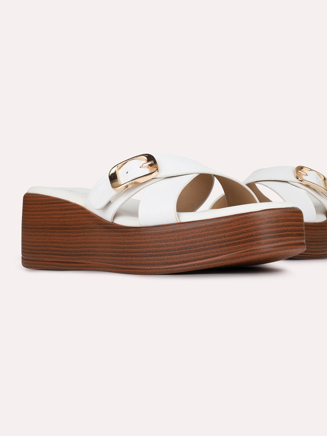 Womens White Casual Solid Pattern Square Toe Wedges