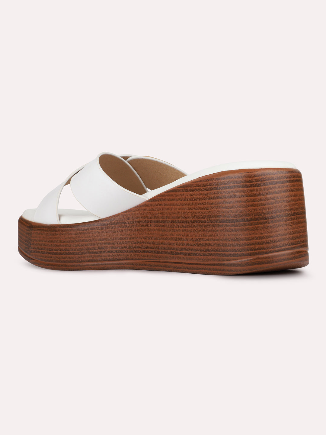 Womens White Casual Solid Pattern Square Toe Wedges