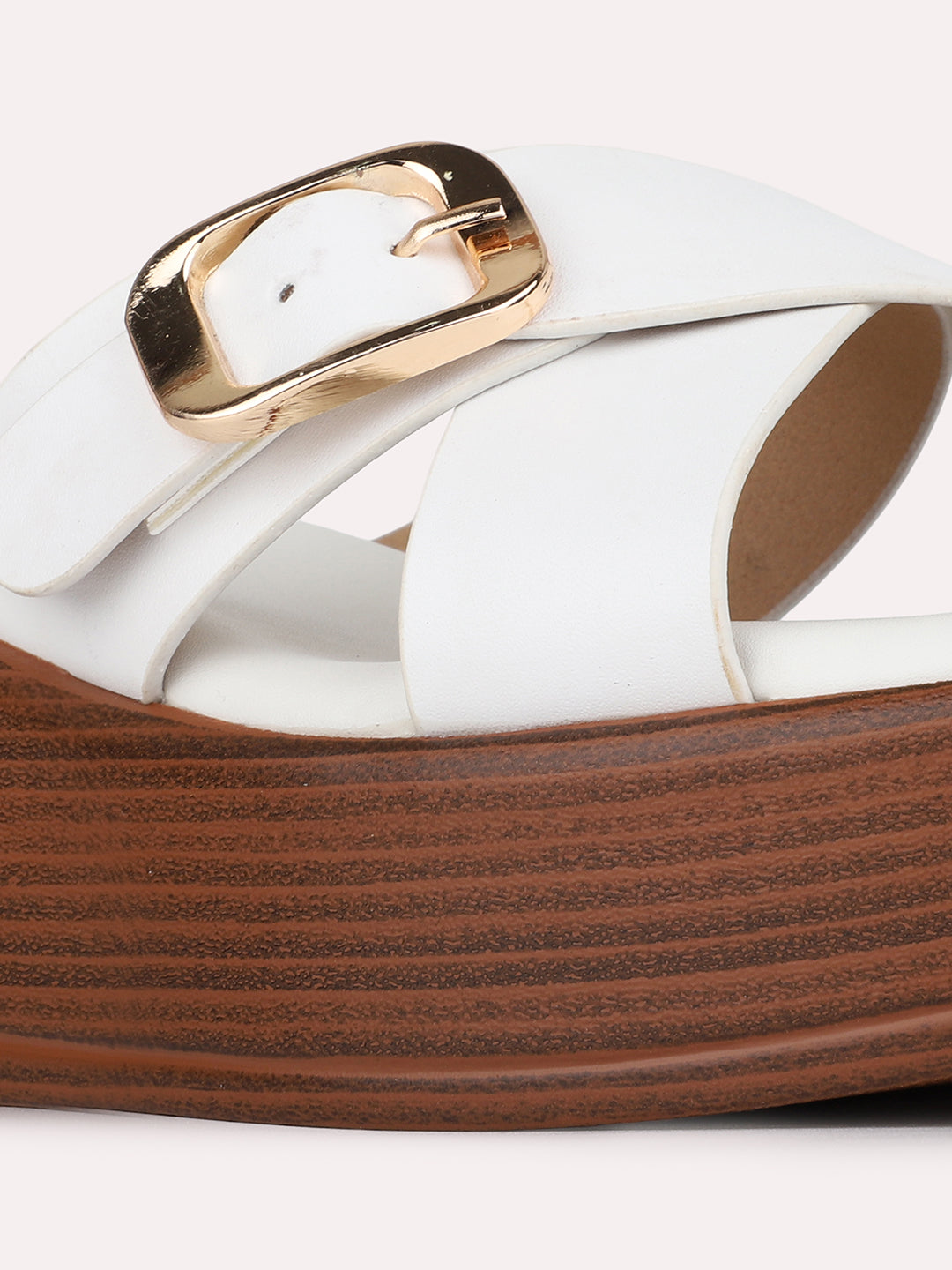 Womens White Casual Solid Pattern Square Toe Wedges