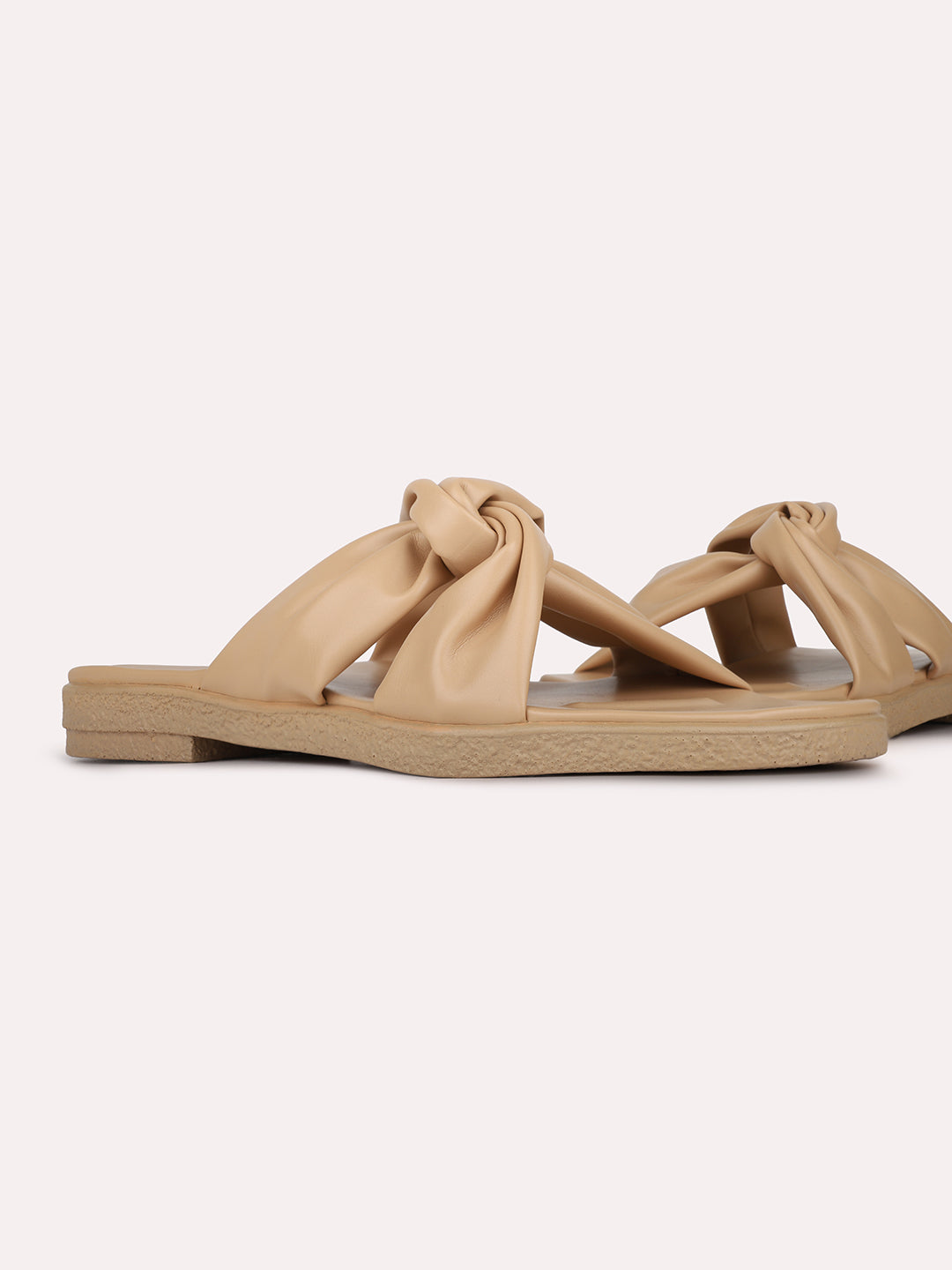Womens Beige Solid Pattern Casual Open Toe Flats