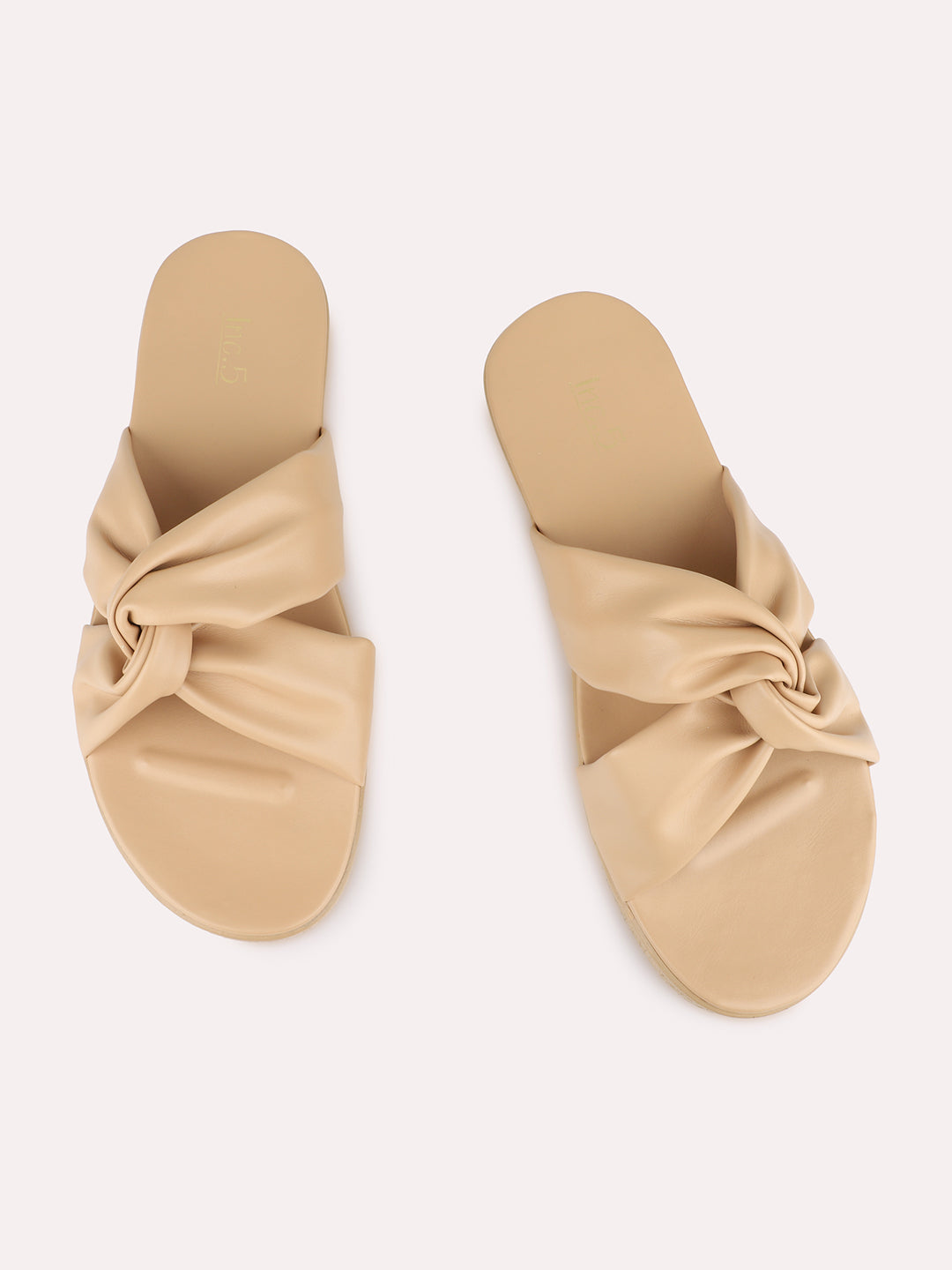 Womens Beige Solid Pattern Casual Open Toe Flats