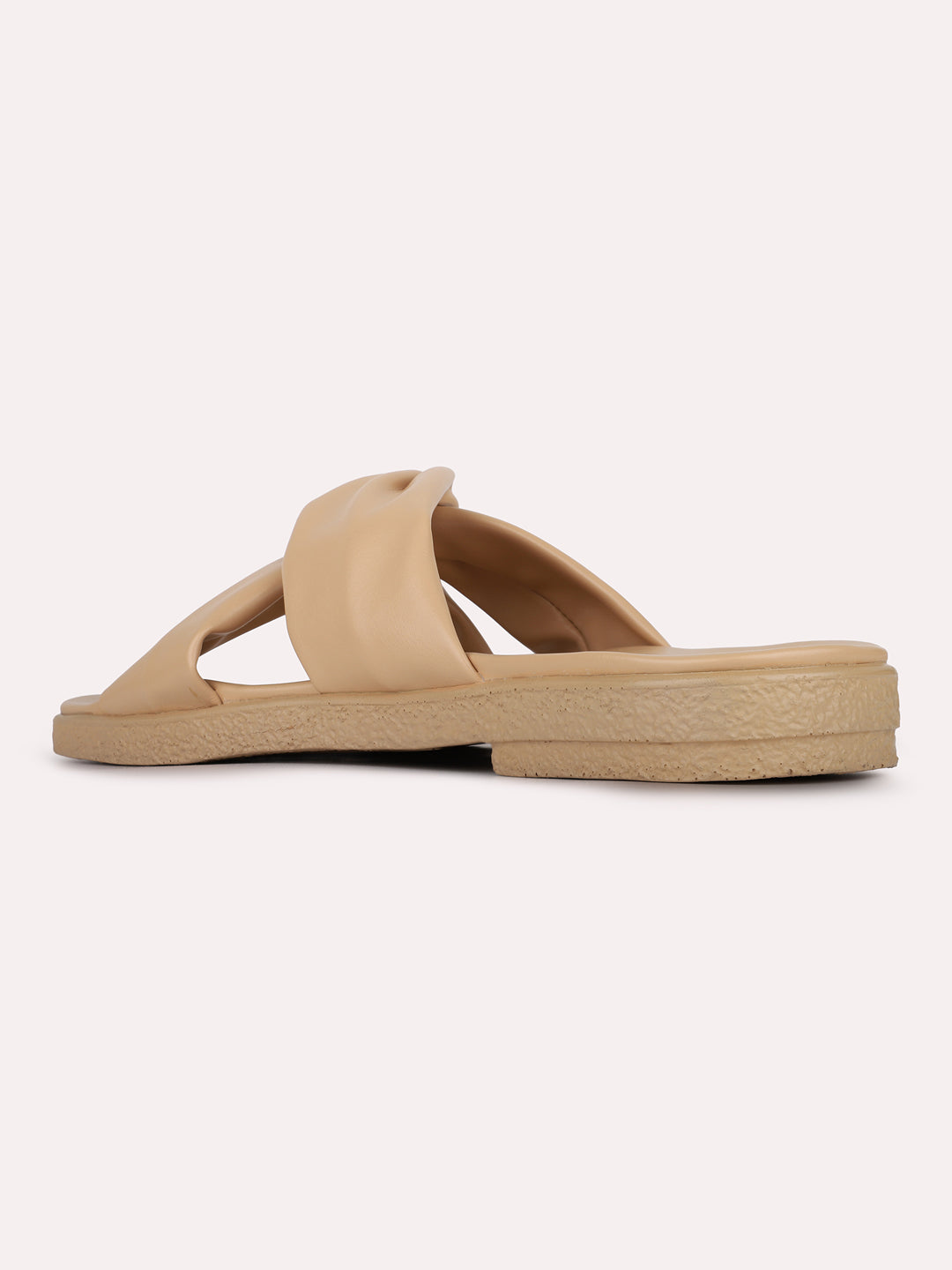 Womens Beige Solid Pattern Casual Open Toe Flats