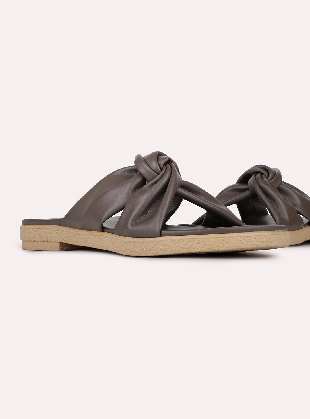 Womens Brown Solid Casual Open Toe Flats