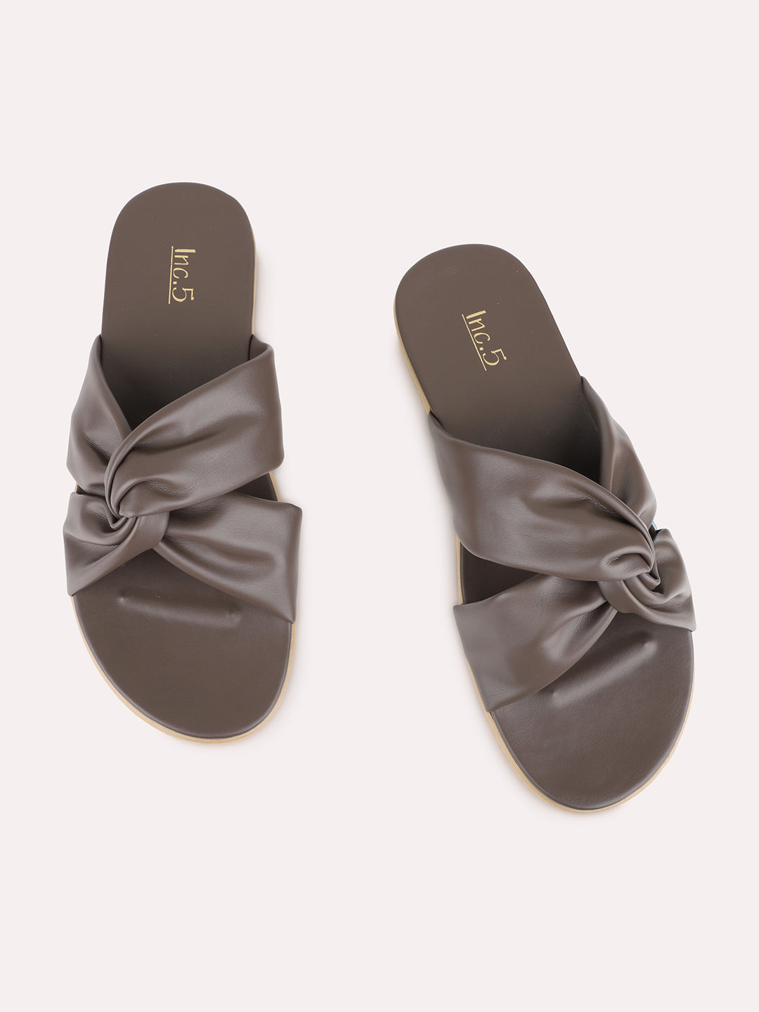 Womens Brown Solid Casual Open Toe Flats