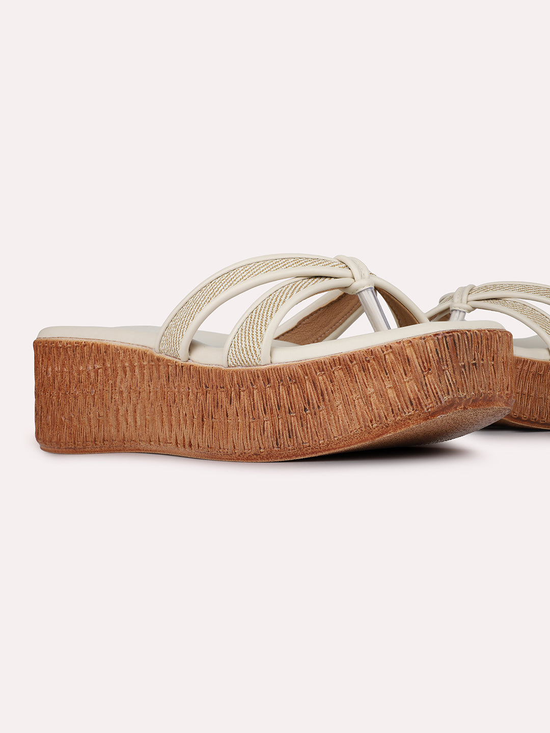 Womens Cream Casual Solid Round Toe Wedge Heels