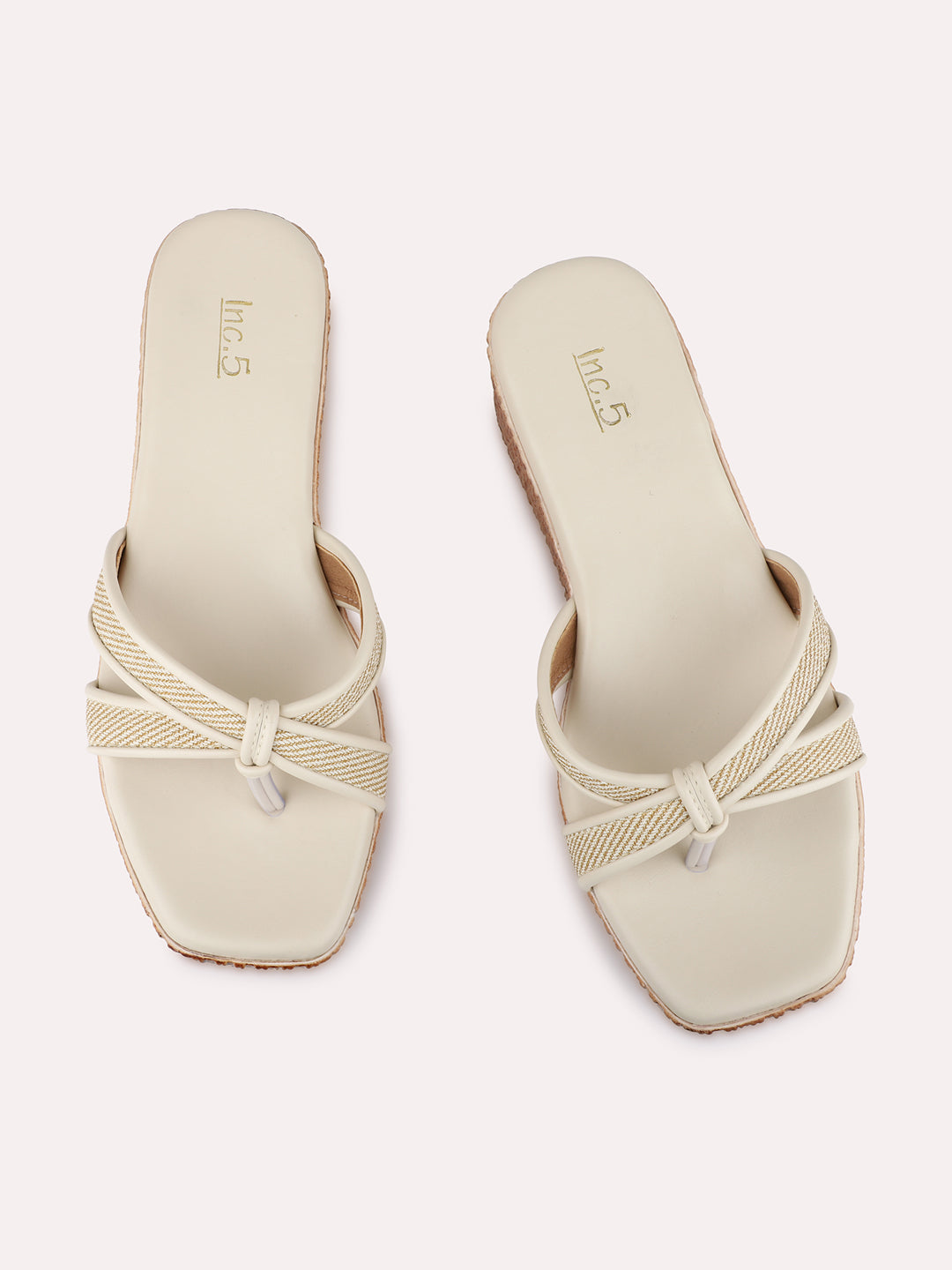 Womens Cream Casual Solid Round Toe Wedge Heels