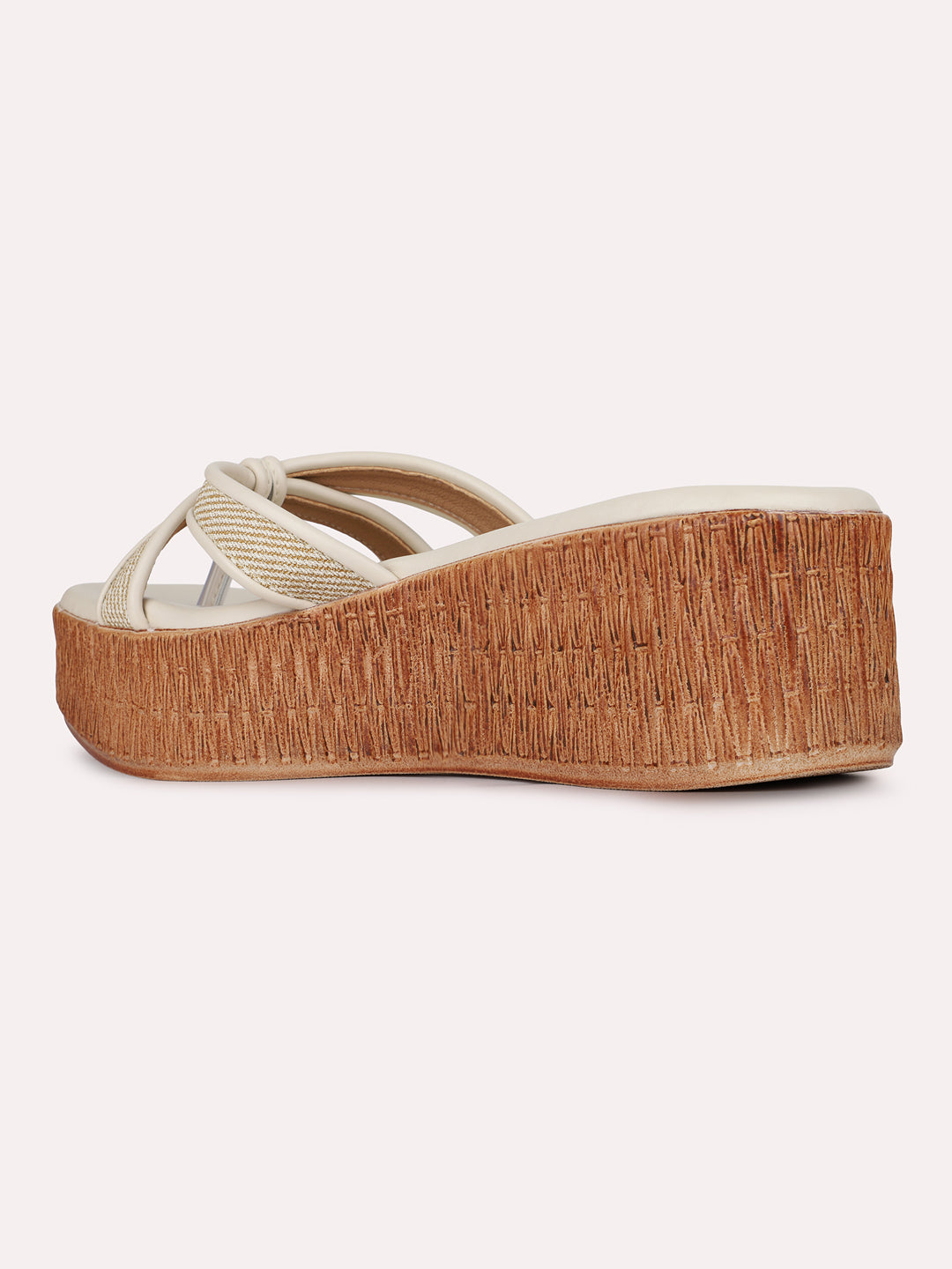Womens Cream Casual Solid Round Toe Wedge Heels