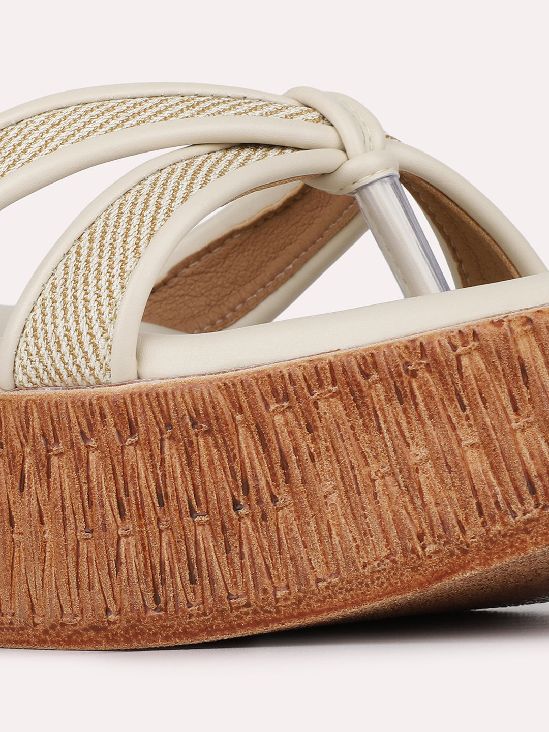 Womens Cream Casual Solid Round Toe Wedge Heels