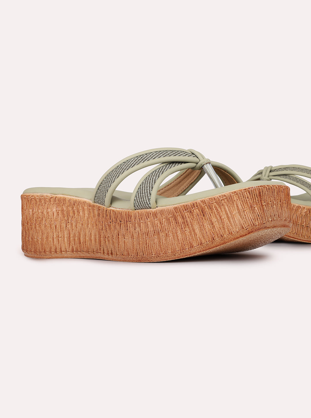 Womens Green Casual Solid Round Toe Wedge Heels