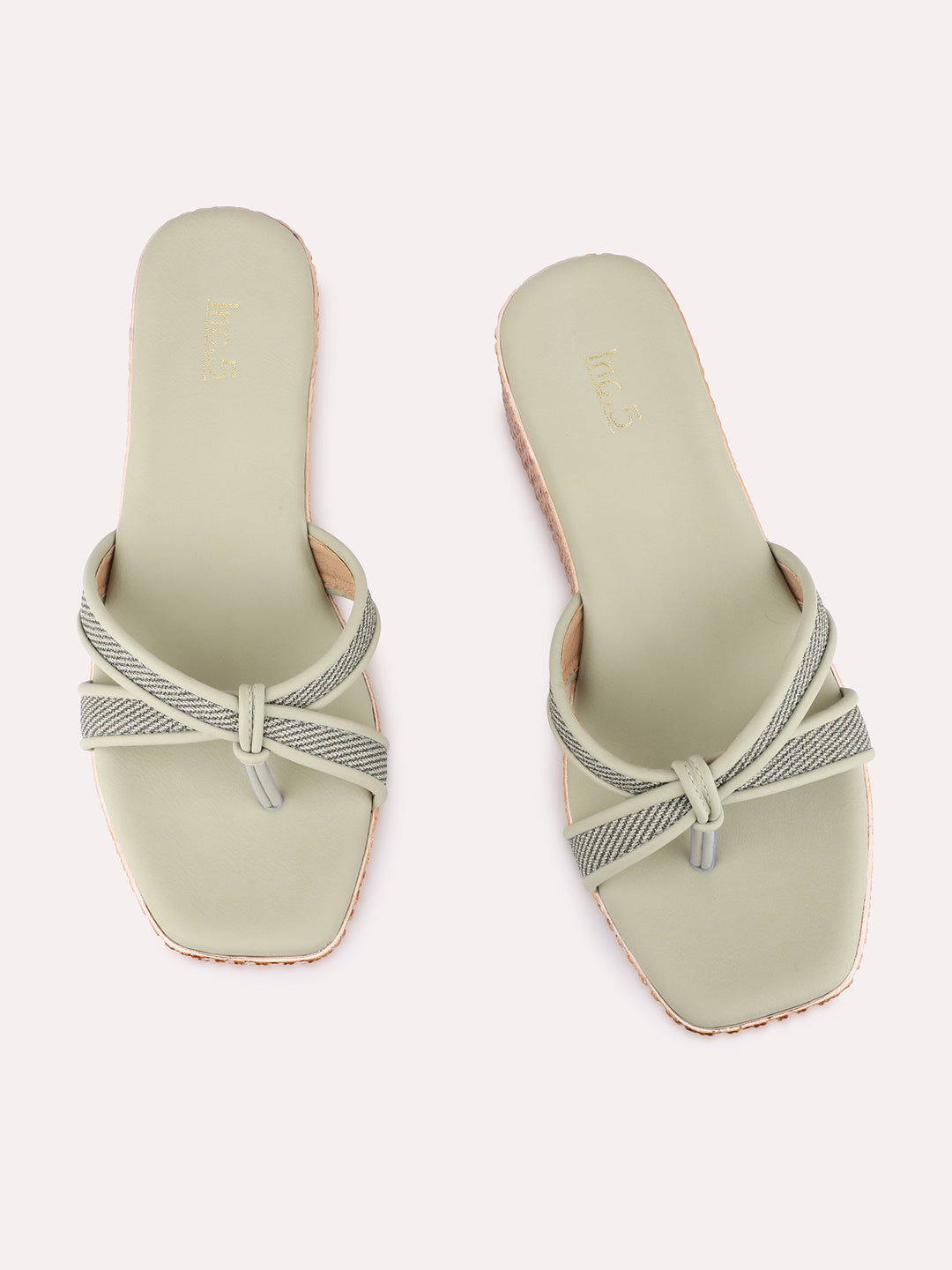 Womens Green Casual Solid Round Toe Wedge Heels