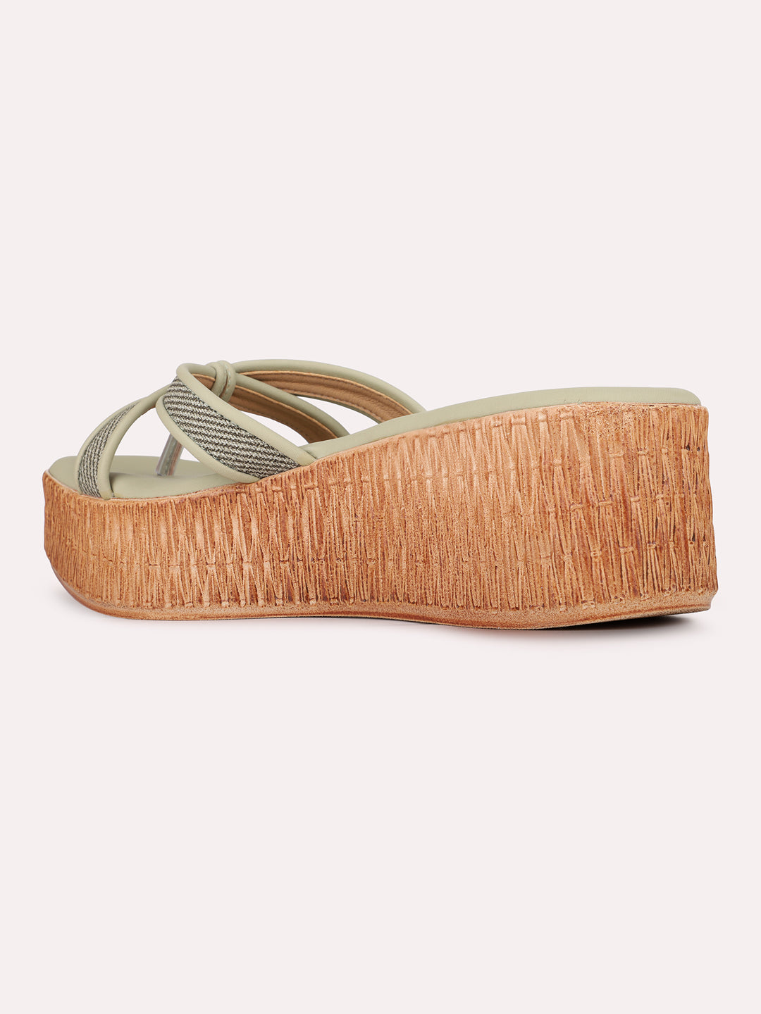 Womens Green Casual Solid Round Toe Wedge Heels