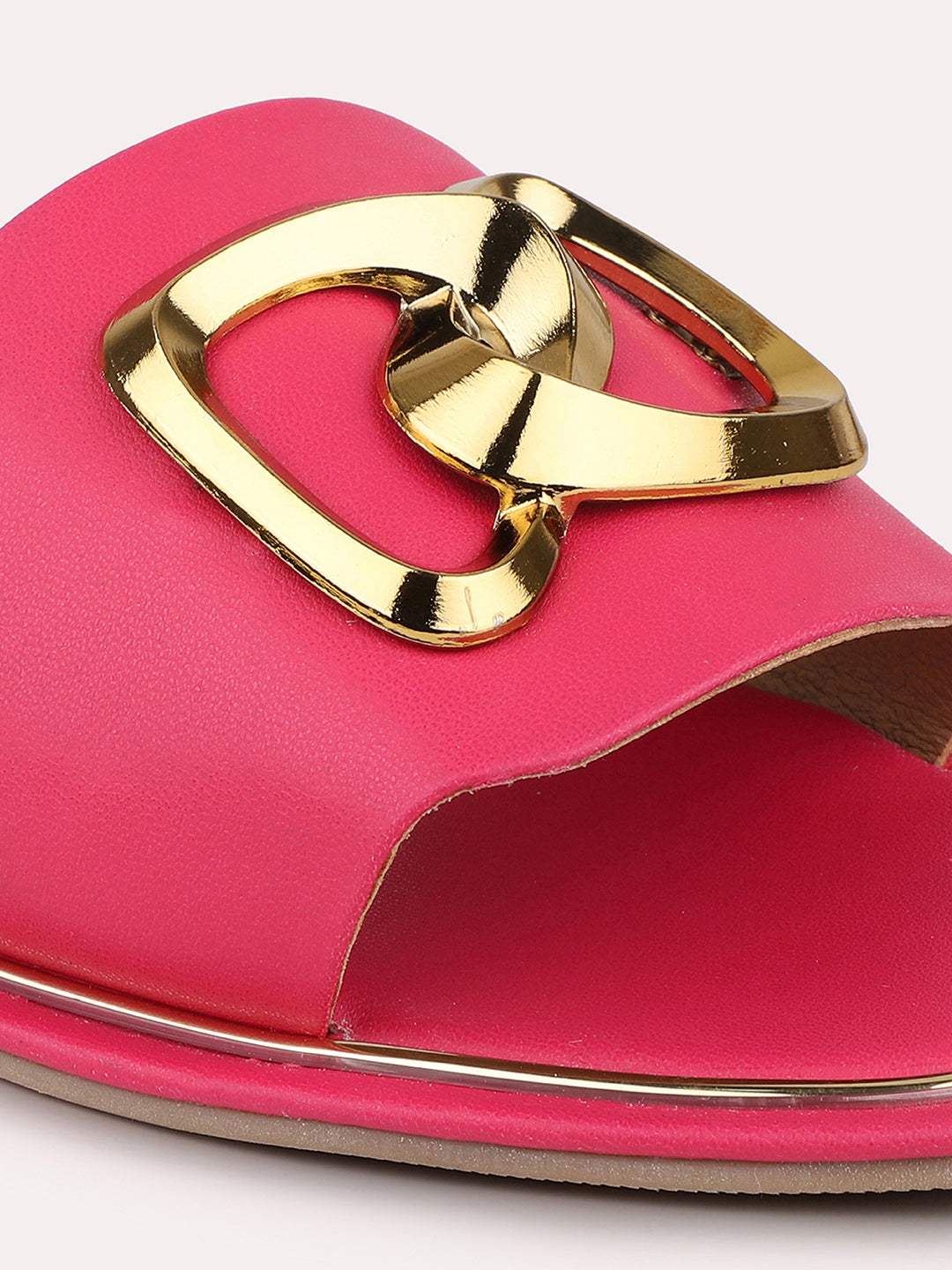 Women Pink And Gold-Toned Buckled Open Toe Flats