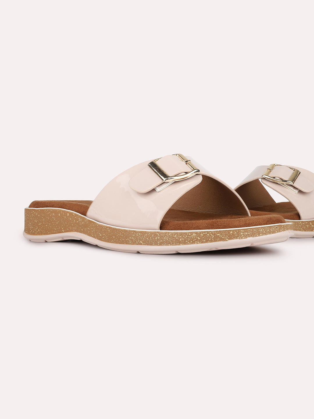Womens Beige Casual Solid Pattern Open Toe Flats