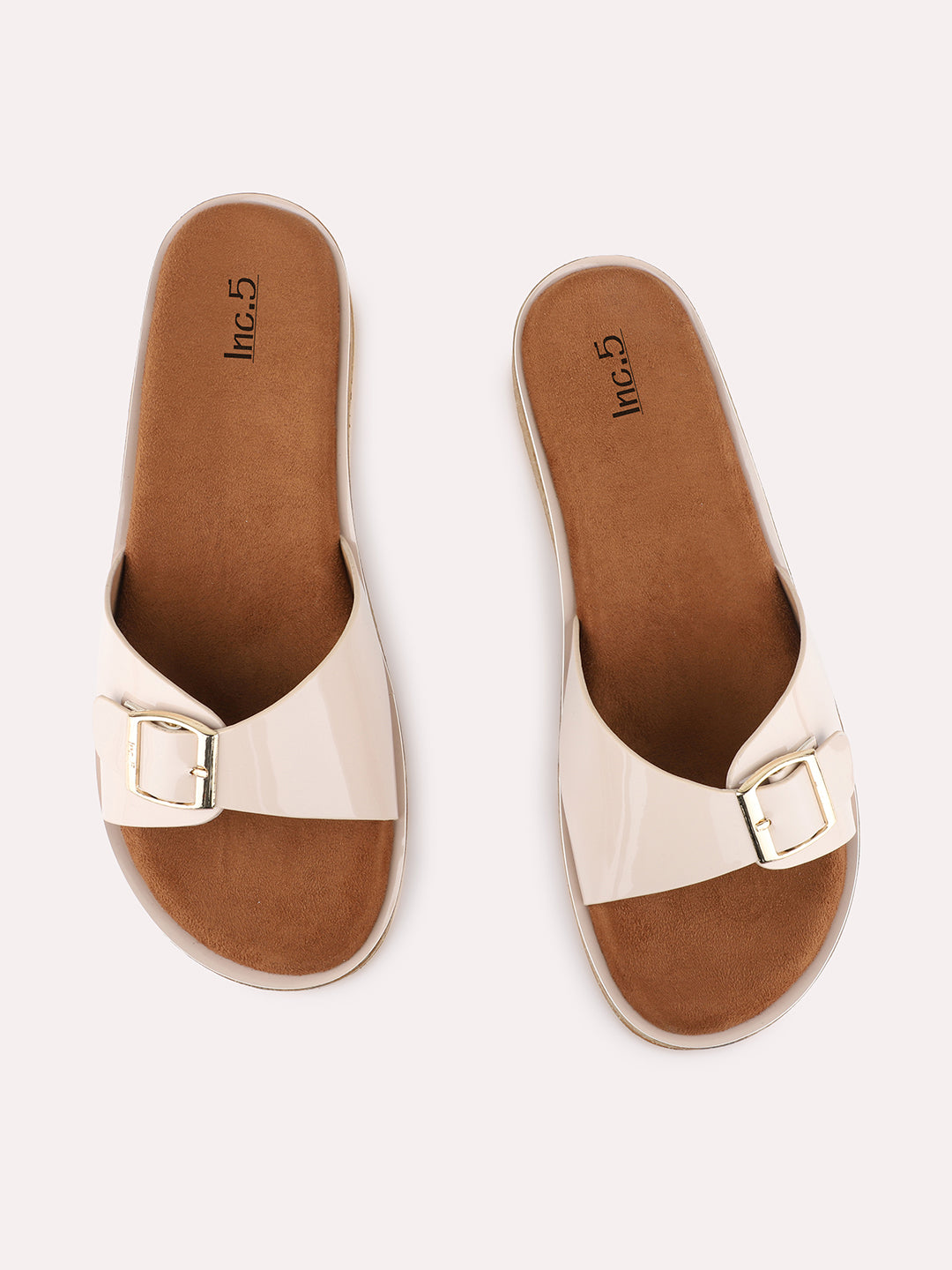 Womens Beige Casual Solid Pattern Open Toe Flats