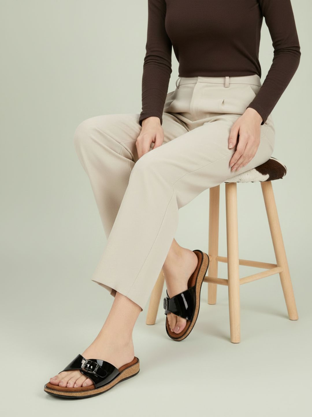 Womens Black Casual Solid Open Toe Flat Slip-Ons