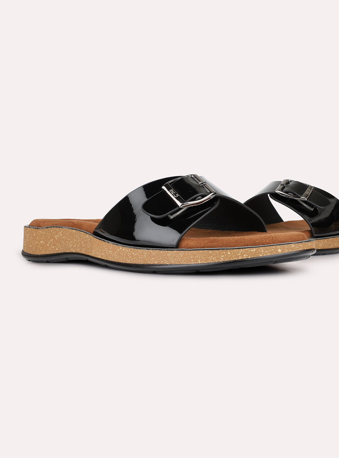 Womens Black Casual Solid Open Toe Flat Slip-Ons