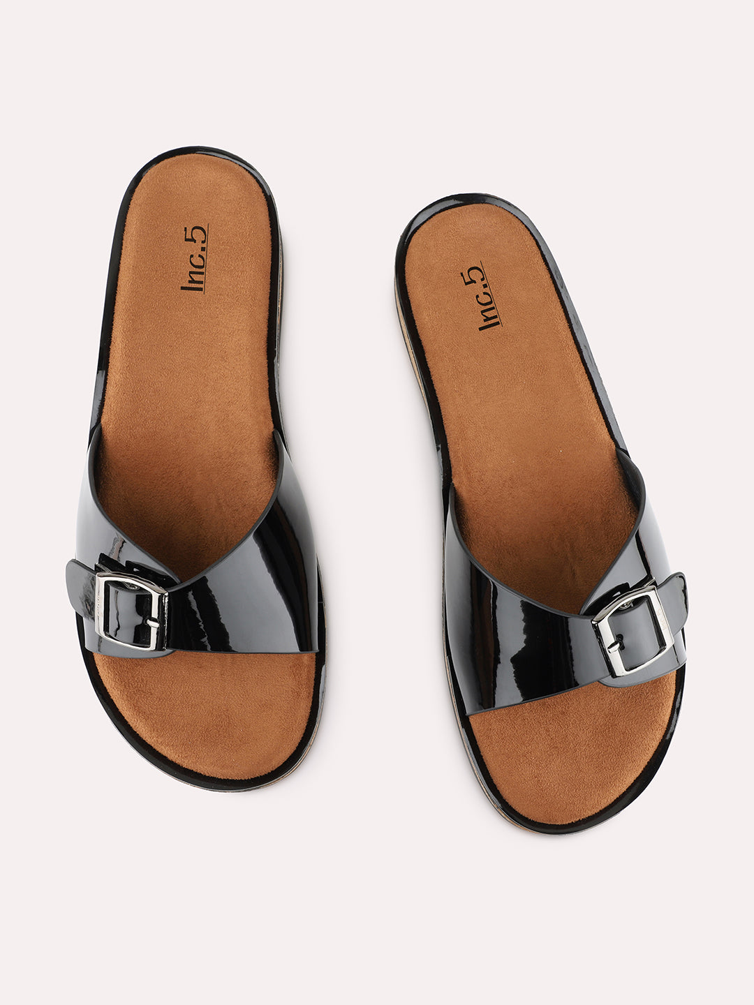 Womens Black Casual Solid Open Toe Flat Slip-Ons