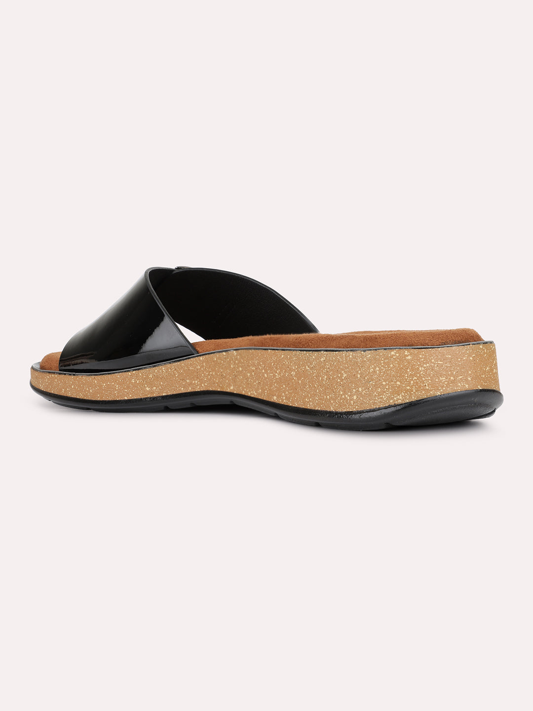 Womens Black Casual Solid Open Toe Flat Slip-Ons