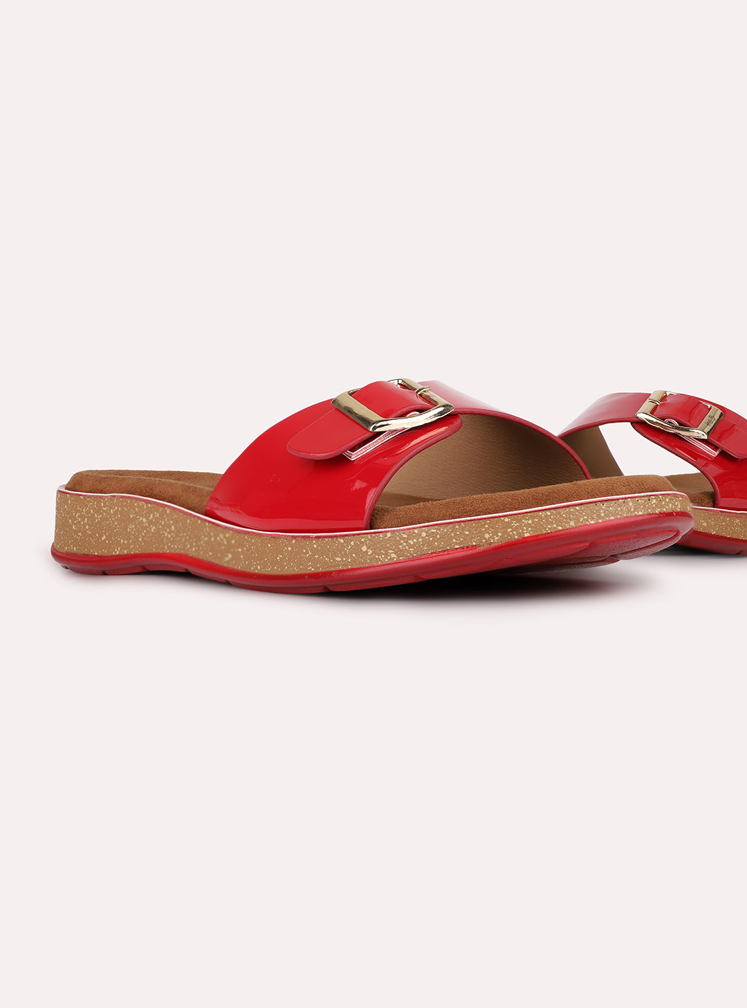 Womens Red Casual Solid Pattern Open Toe Slip-On Flats
