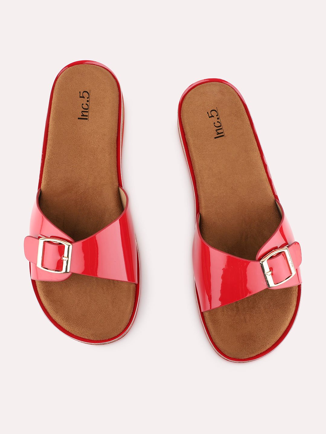 Womens Red Casual Solid Pattern Open Toe Slip-On Flats