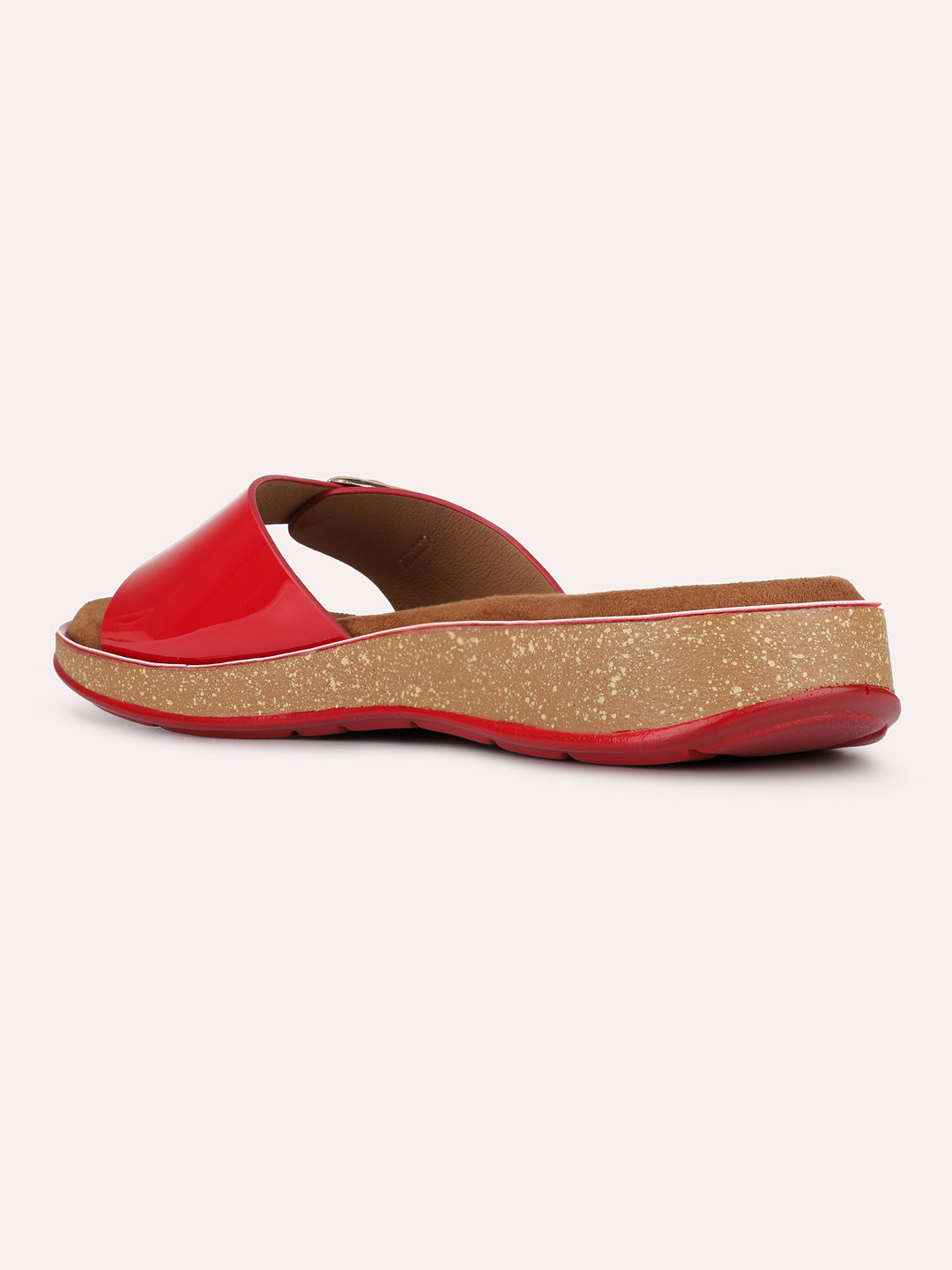 Womens Red Casual Solid Pattern Open Toe Slip-On Flats