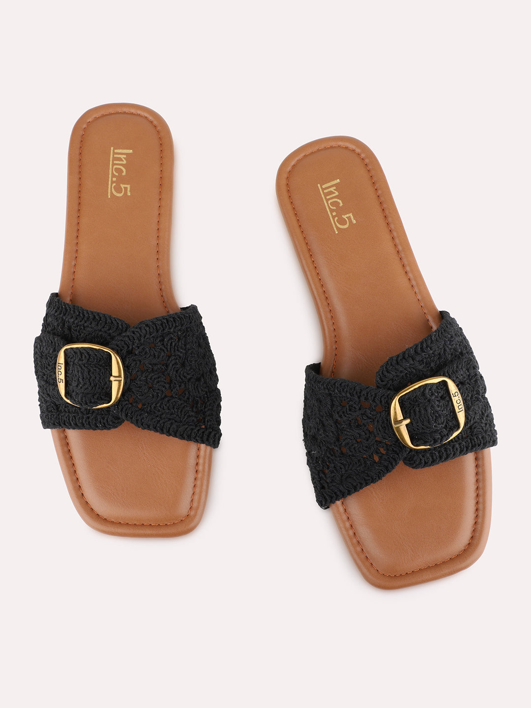 Womens Black Casual Solid Pattern Square Toe Flat Slip-Ons