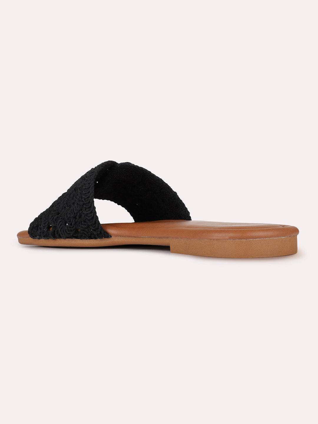 Womens Black Casual Solid Pattern Square Toe Flat Slip-Ons