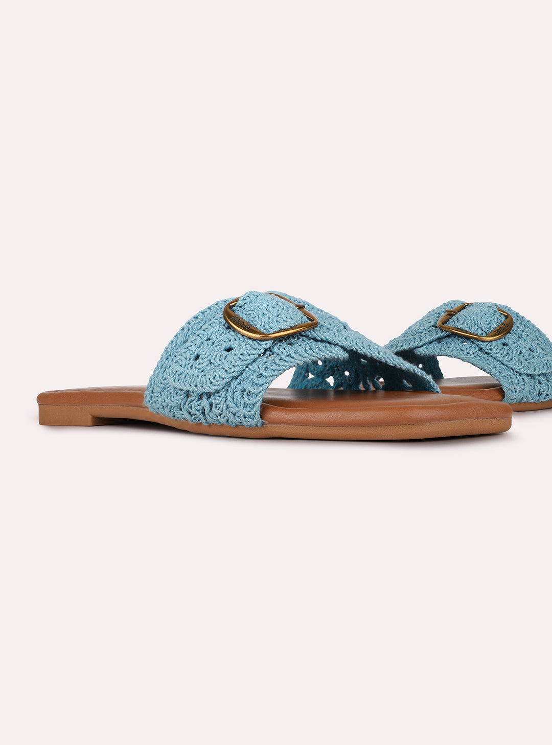 Womens Blue Casual Solid Pattern Square Toe Flat Slip-Ons