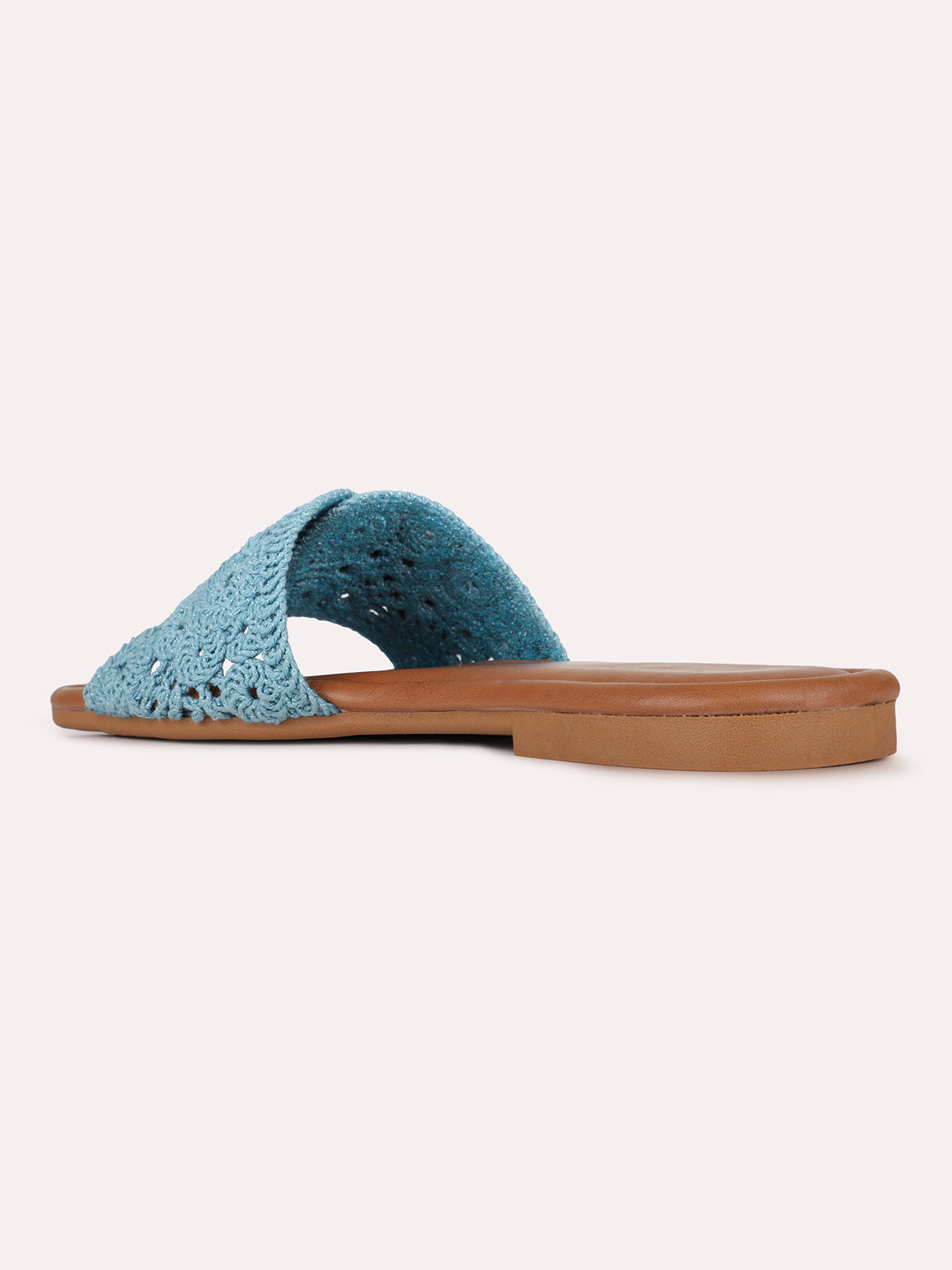 Womens Blue Casual Solid Pattern Square Toe Flat Slip-Ons
