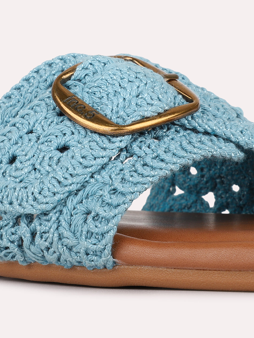 Womens Blue Casual Solid Pattern Square Toe Flat Slip-Ons