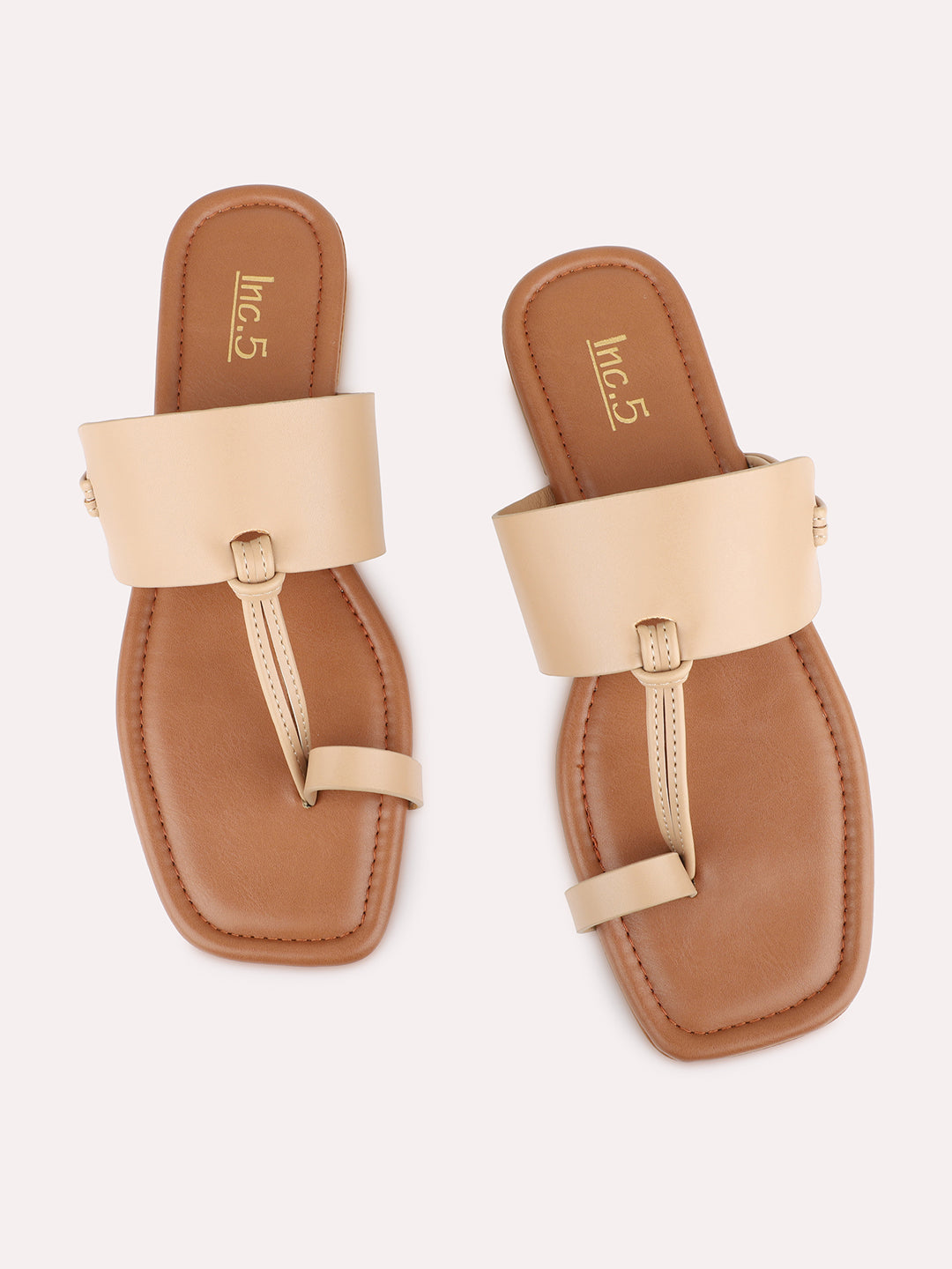 Womens Beige Casual Solid Pattern One Toe Flats